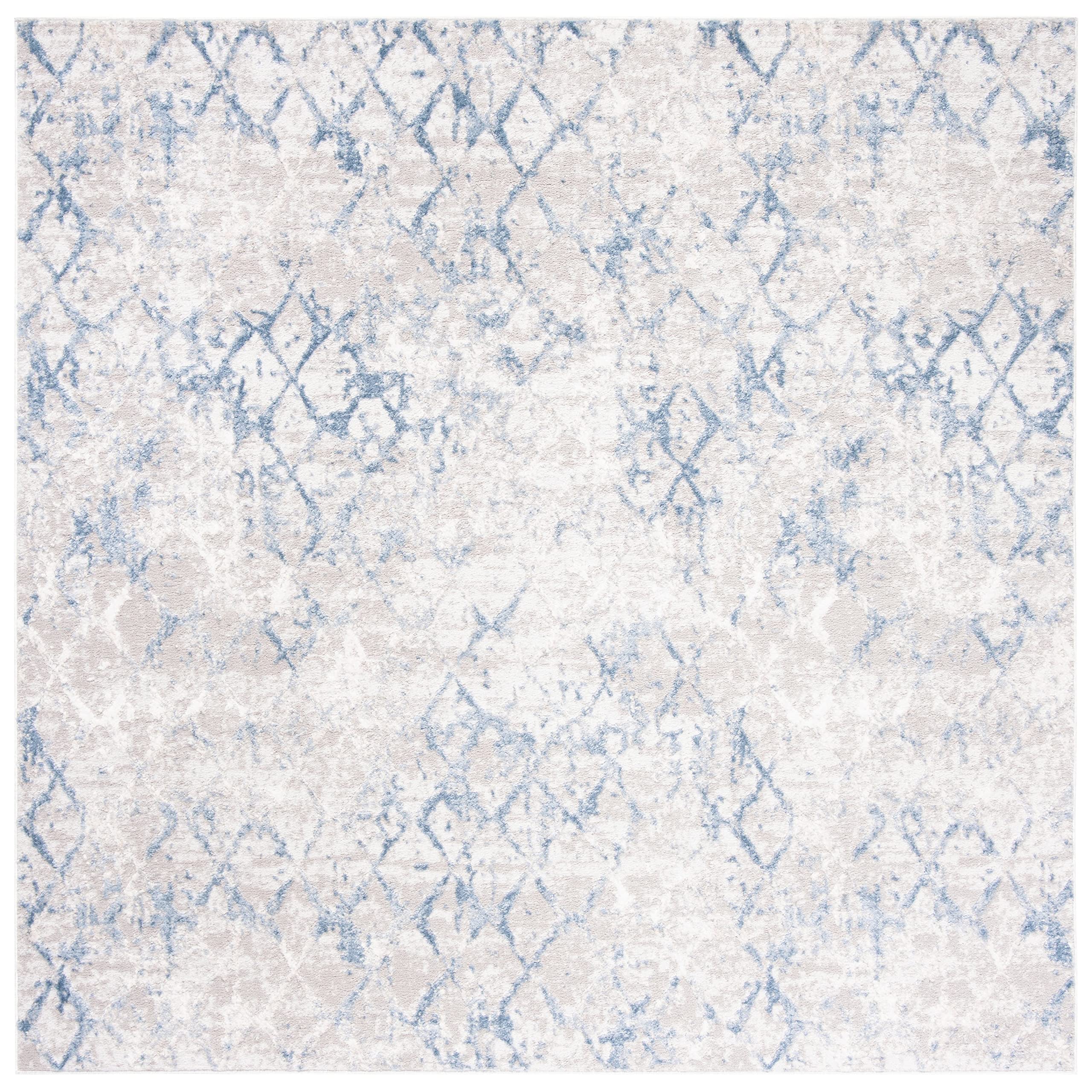 SAFAVIEH Amelia Collection 53 Square Light Grey/Blue ALA783G Modern Trellis Distressed Non-Shedding Living Room Bedroom Area Ru