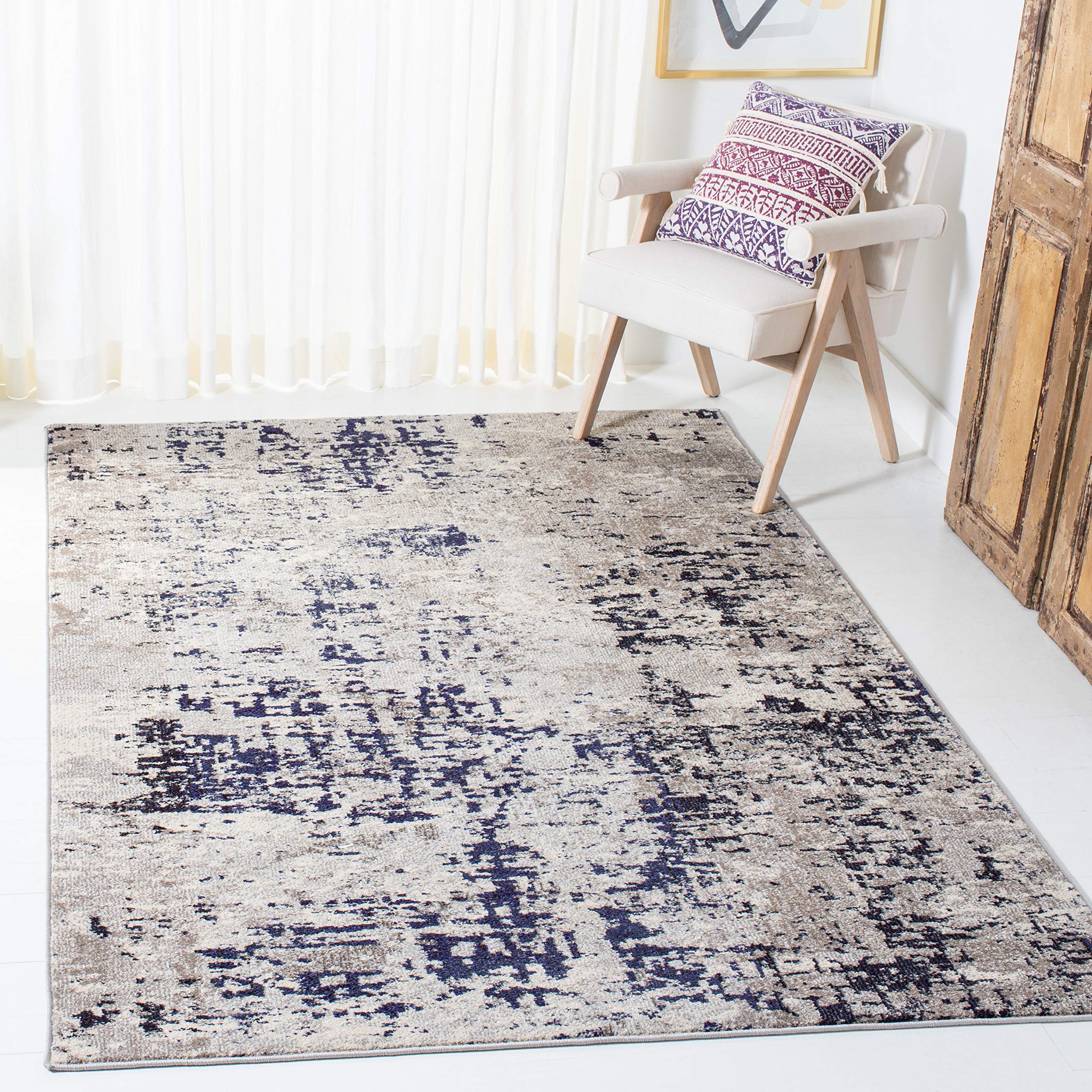 SAFAVIEH Madison Collection 67 Square BeigePurple MAD471B Modern Abstract Non-Shedding Living Room Bedroom Area Rug
