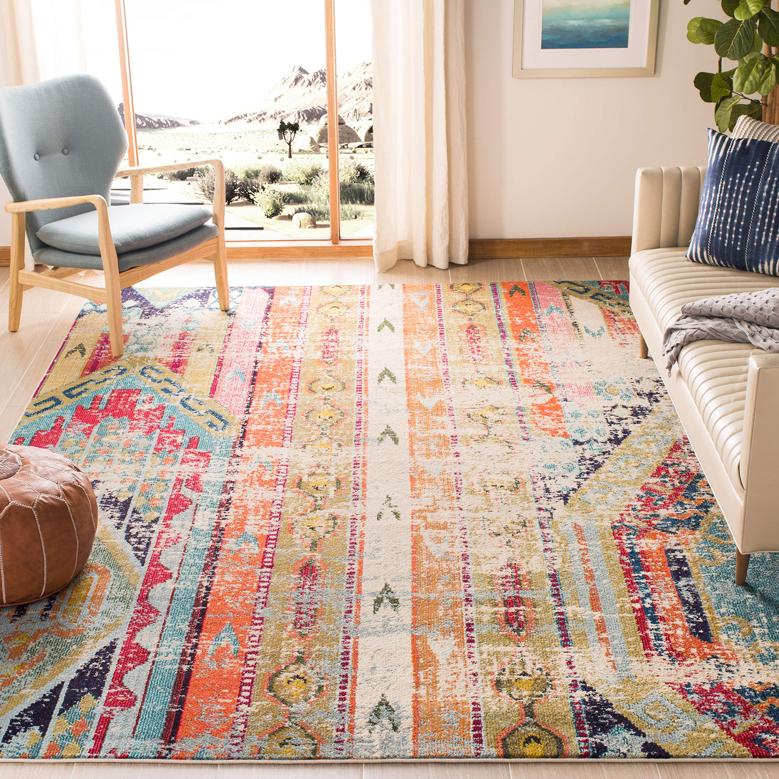 SAFAVIEH Monaco Collection X-Large Area Rug - 12 x 16, Multi, Boho Chic Tribal Distressed Design, Non-Shedding & Easy Care, Id
