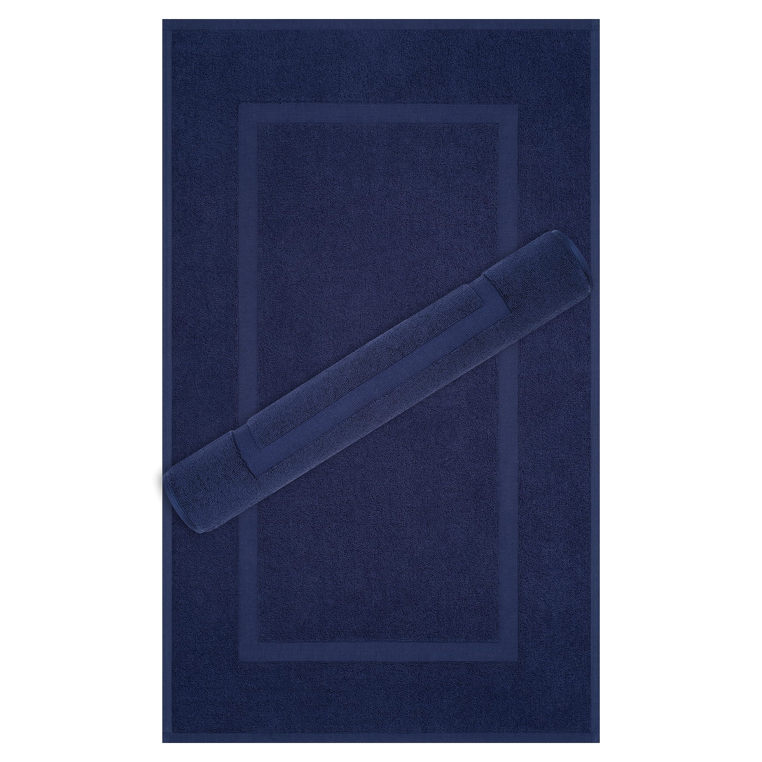 Cotton Paradise 100% Cotton Bath Mats for Bathroom  2 Packed  34 in by 20 in Bath Mat Rugs for Bathroom  Soft Absorbent Machine Washable  Navy Blue Towel Bath Mat
