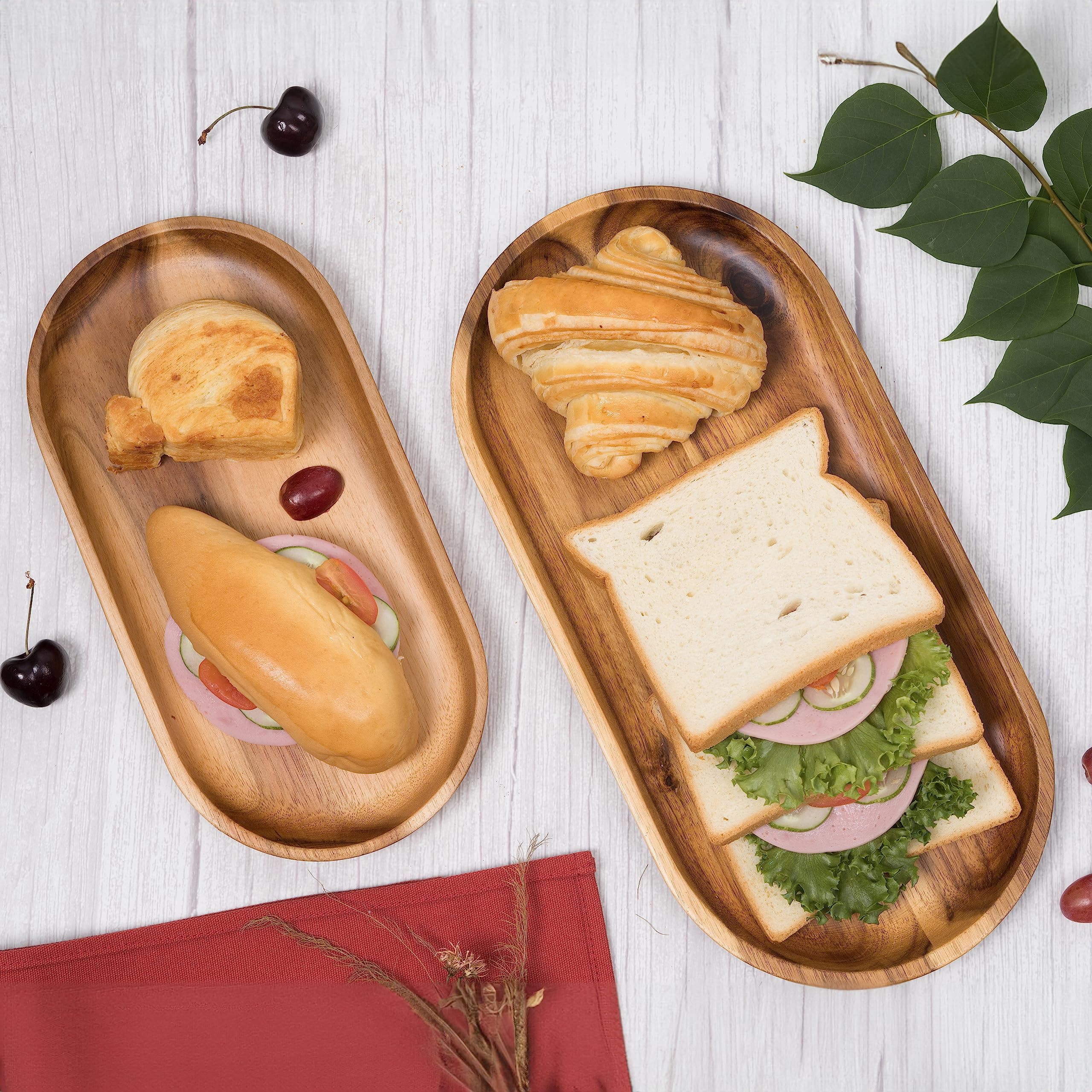 Viewood Acacia Wood Serving Trays, Set Of 2 Serving Platters For Home Decor, Wood Serving Board For Fruits, Cupcakes And Decorat