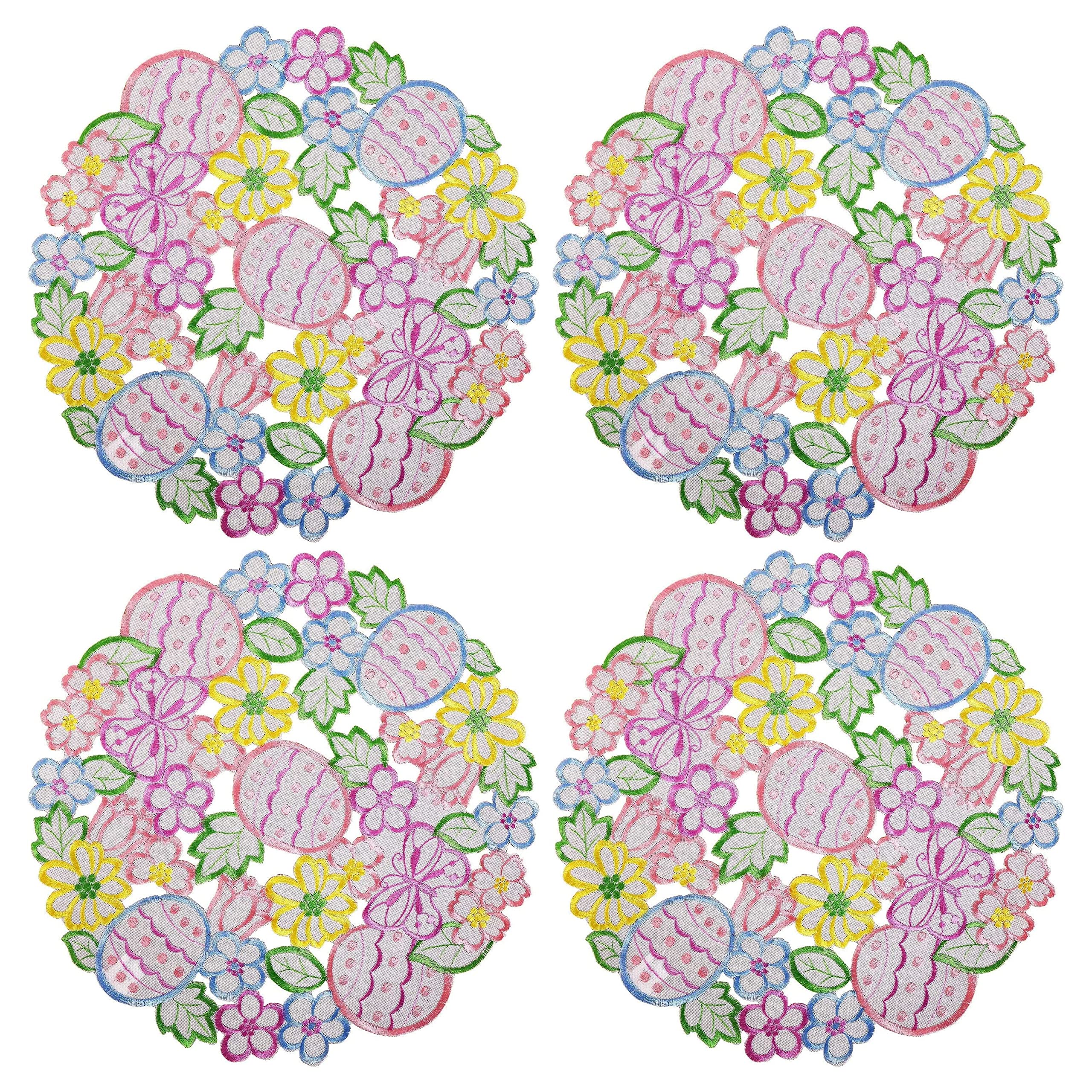 Easte Egg Placemat 14'' Set Of 4 Cutwork Embroidered Spring Flowery Floral Eggs Dresser Scarf For Home Kitchen Dining Spring Hol