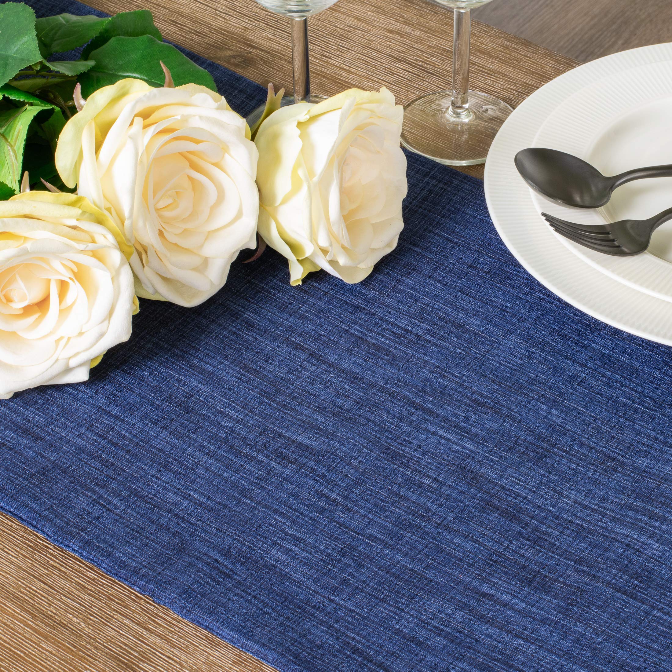 The White Petals Dark Blue Dresser Scarf Table Runners (13X36 Inch, Pack Of 1) Fabric Lined | Properly Finished, No Fray Edges |