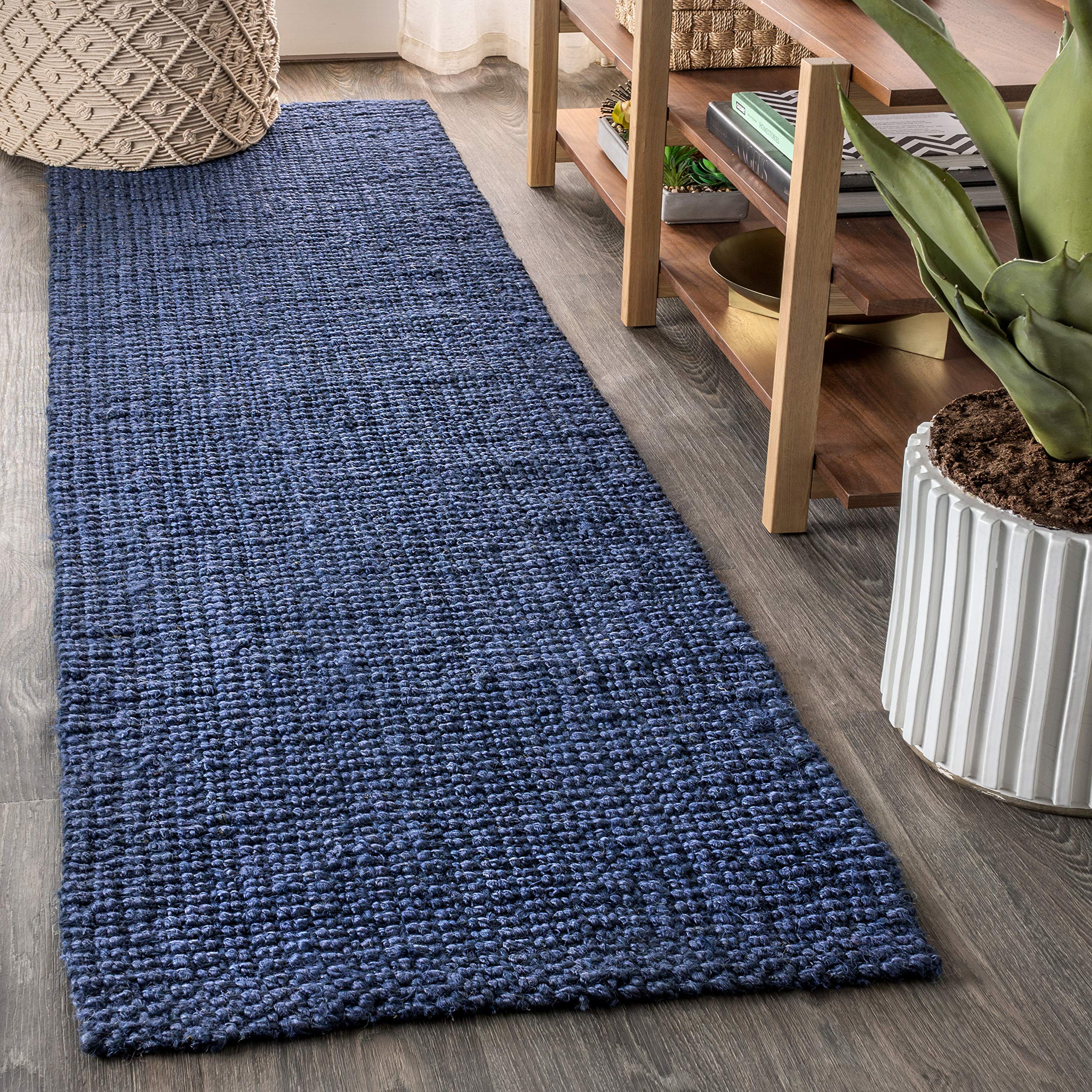 JONATHAN Y NRF102D-212 Pata Hand Woven Chunky Jute Navy 2 ft. x 12 ft. Runner Rug, Bohemian, Transitional, Rustic for Home, Bedr