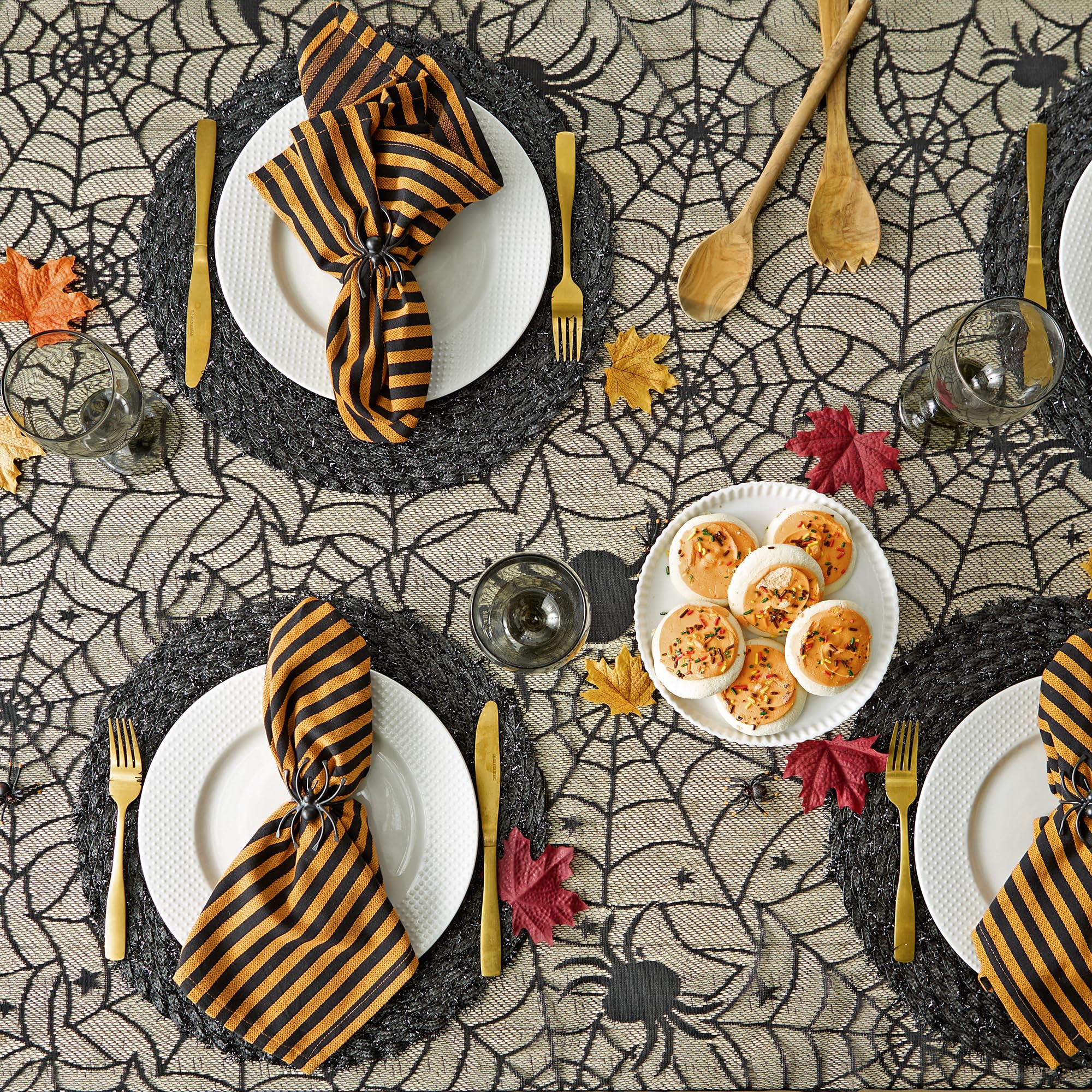 DII Black Lace Overlay Tabletop Collection Gothic Halloween Decor  Tablecloth  54x72  Spider Web
