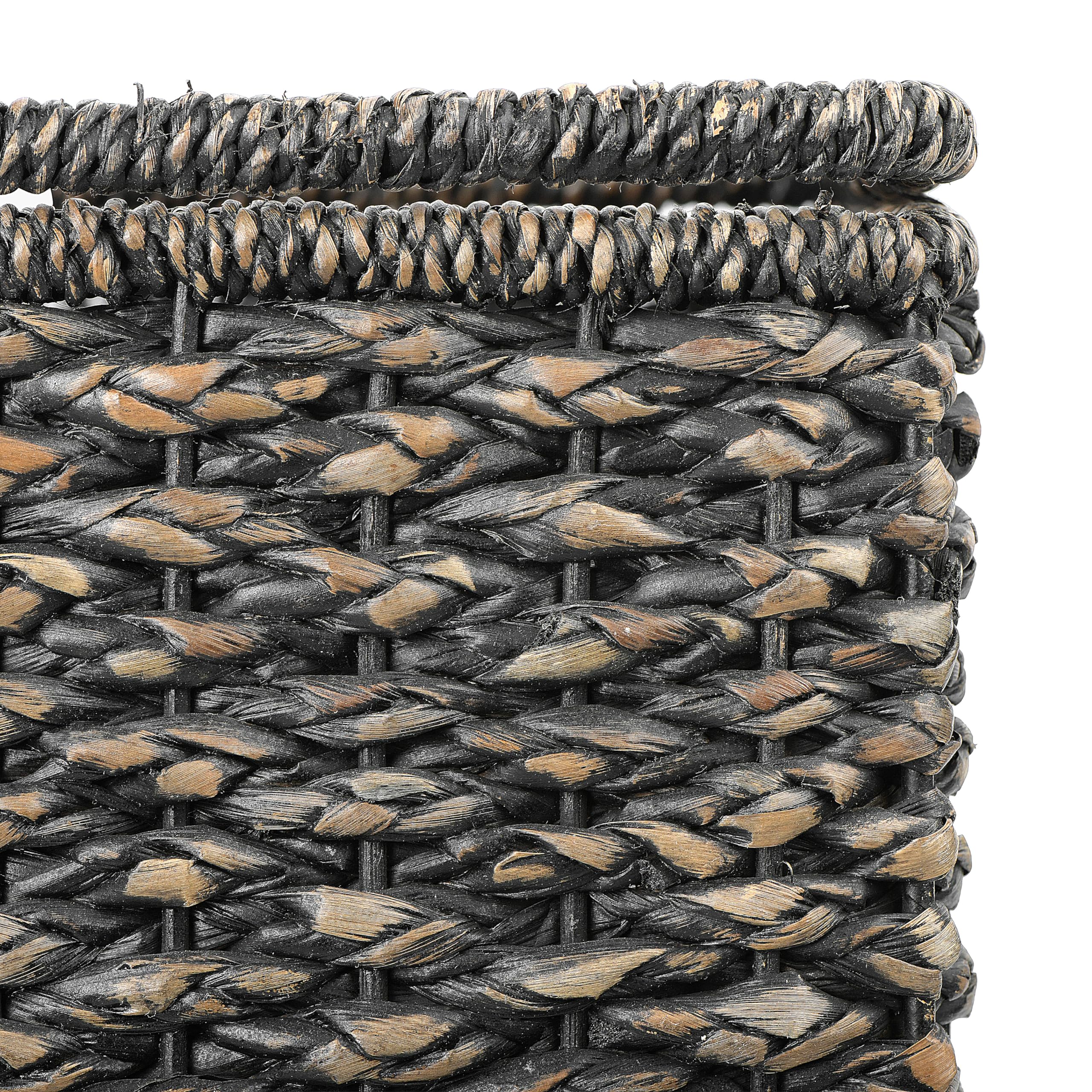 Creative Co-Op Woven Bankuan Rope Stair Basket With Handles, Black