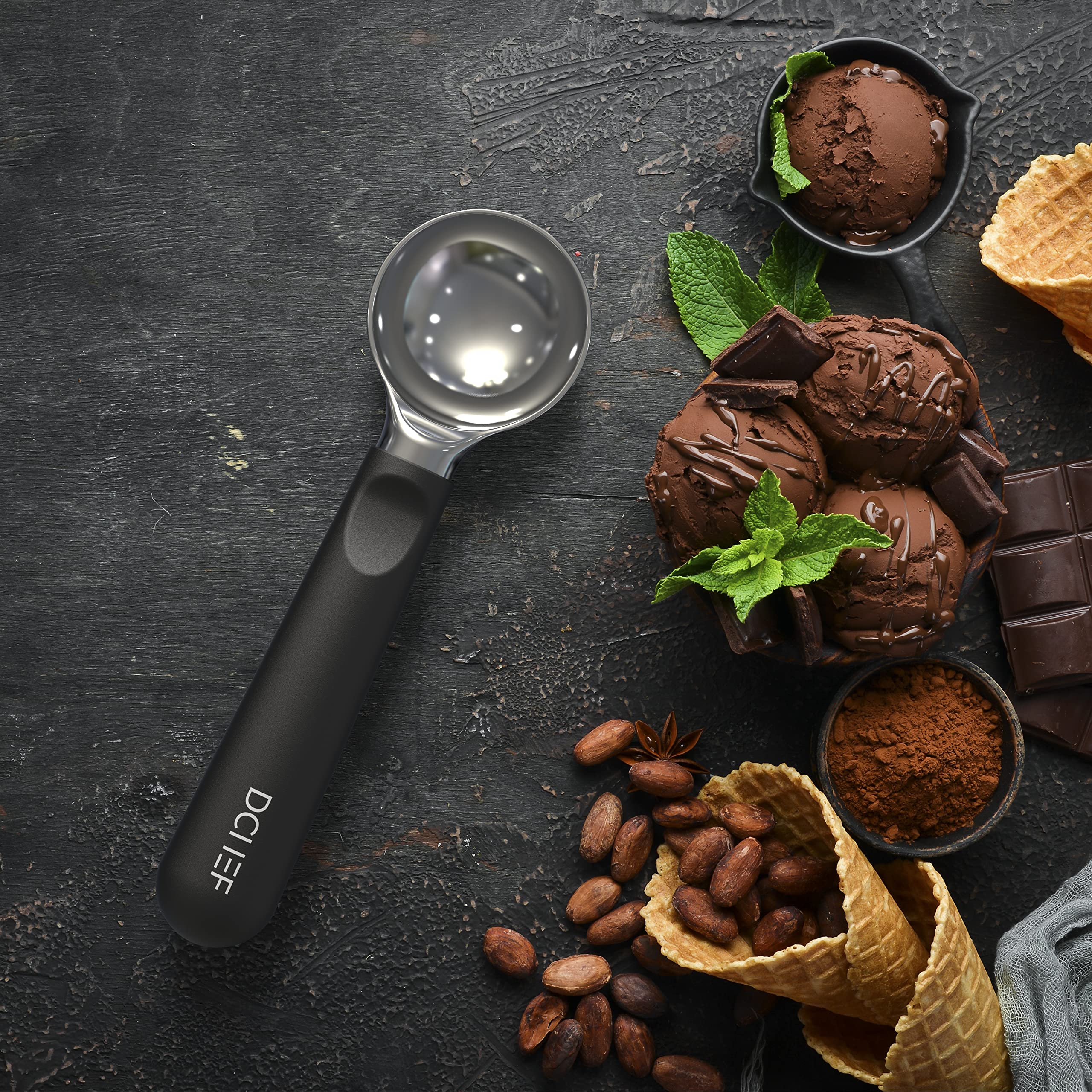 Dailychef Ice Cream Scoop With Comfortable Non-Slip Soft Silicone Grip Handle, Professional Heavy Duty Sturdy Dishwasher Safe Sc