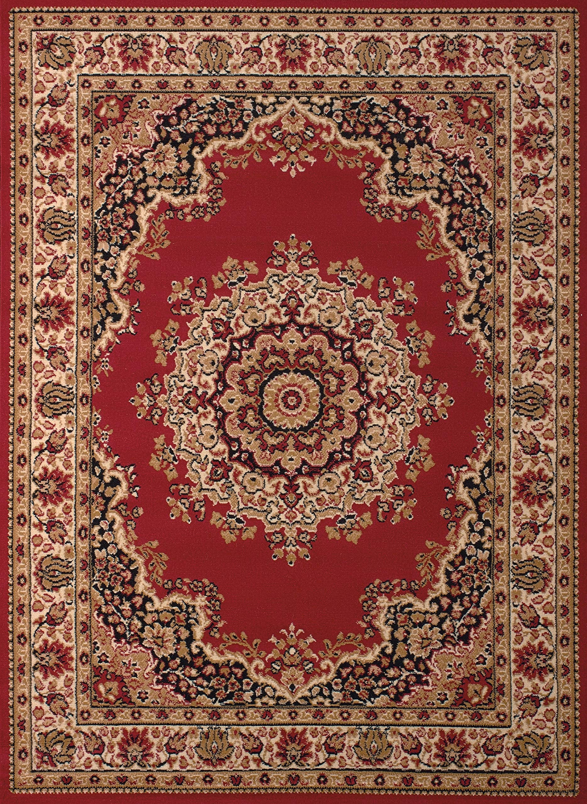 United Weavers Dallas Floral Kirman Area Rug - Red, 8x11, Traditional Indoor Floor Rug with Jute Backing