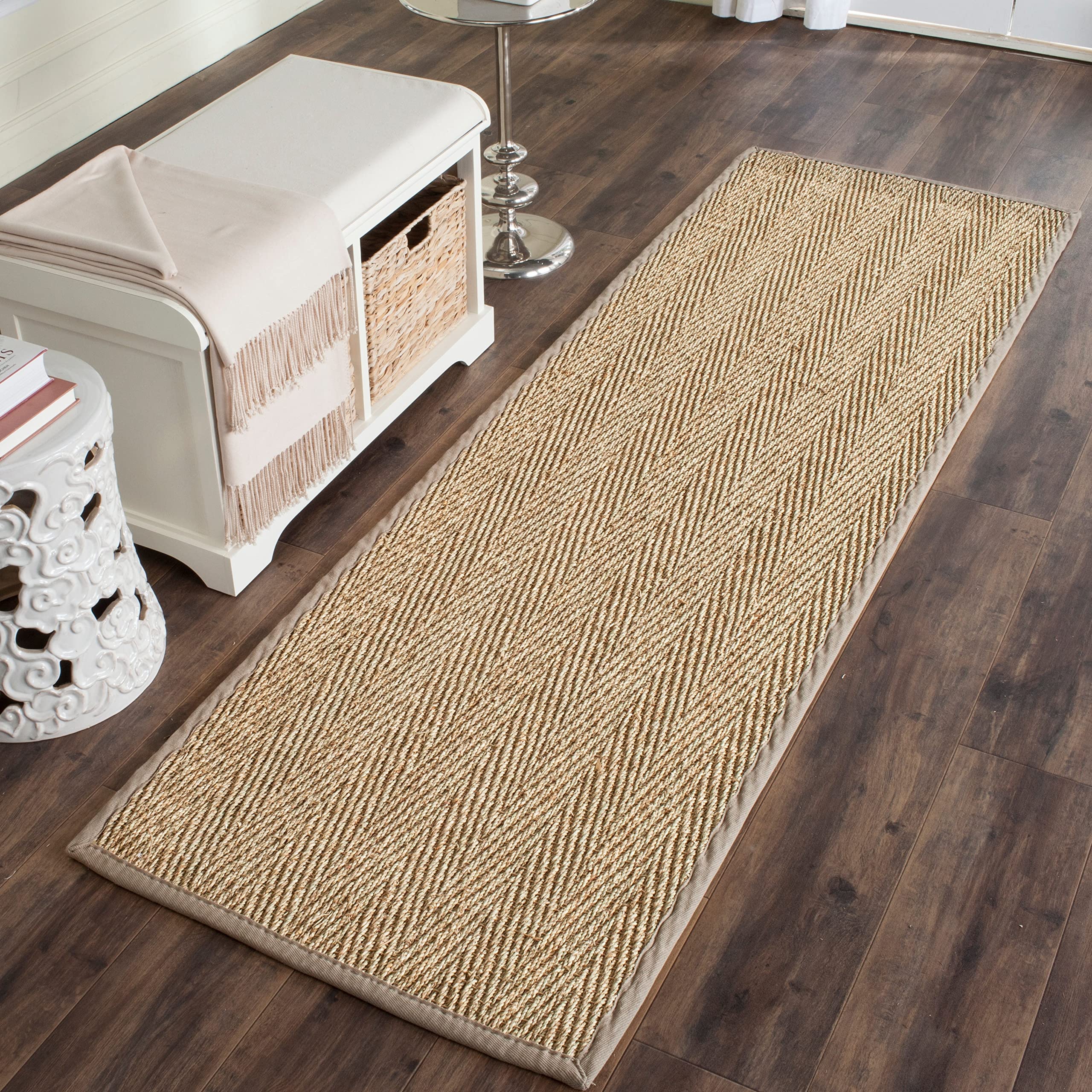 Safavieh Natural Fiber Collection Runner Rug - 26 x 6, Natural & Grey, Border Herringbone Seagrass Design, Easy Care, Ideal fo