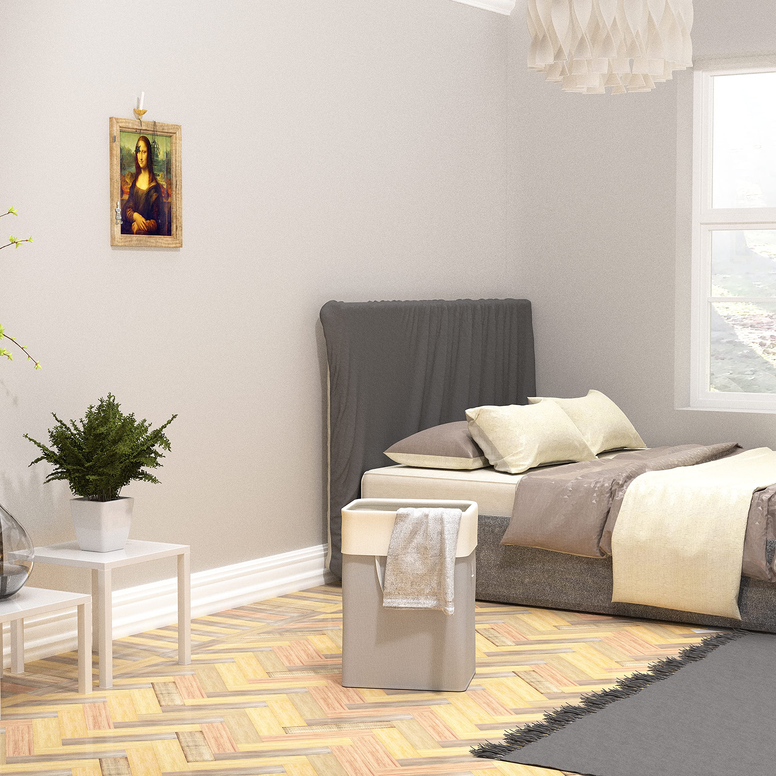 Simplehouseware Rectangle Terylene Cotton Collapsible Laundry Hamper Basket, Grey