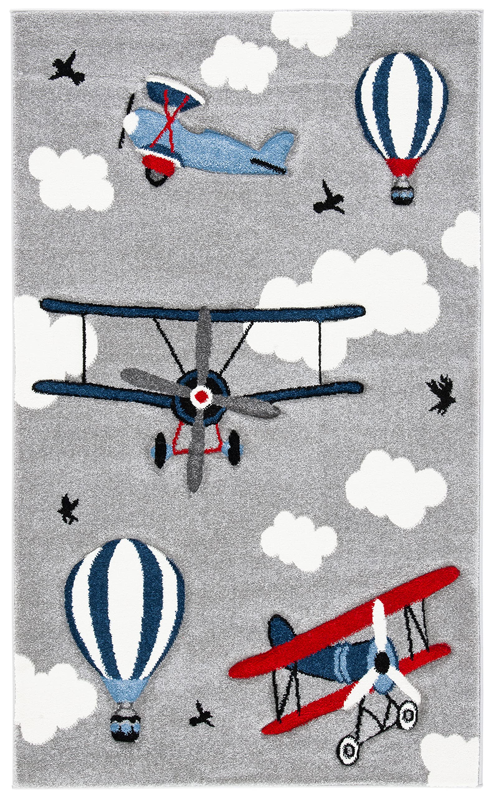 SAFAVIEH Carousel Kids Collection Accent Rug - 2 x 3, Light Grey & Red, Non-Shedding & Easy Care, Ideal for High Traffic Areas