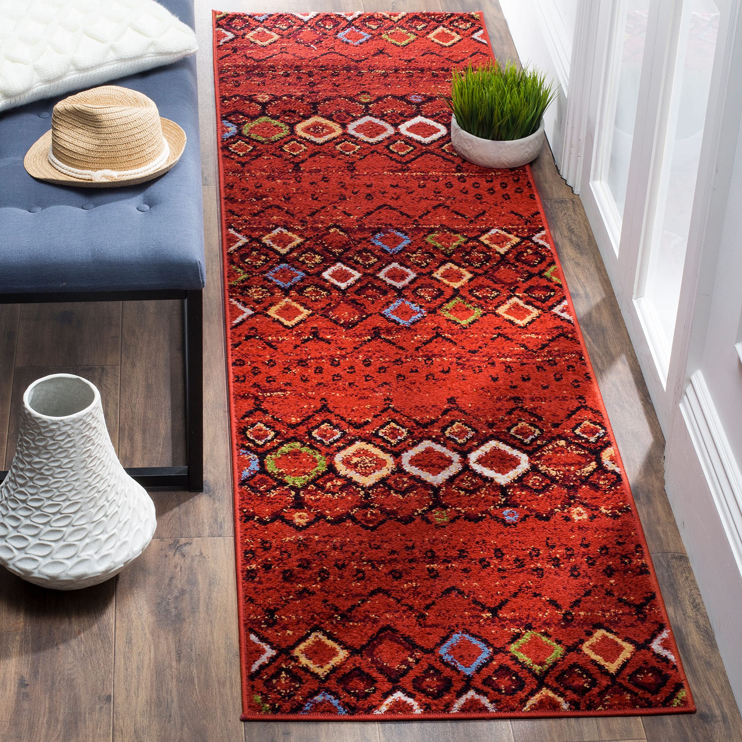 SAFAVIEH Amsterdam Collection Runner Rug - 23 x 22, Terracotta & Multi, Moroccan Boho Design, Non-Shedding & Easy Care, Ideal 