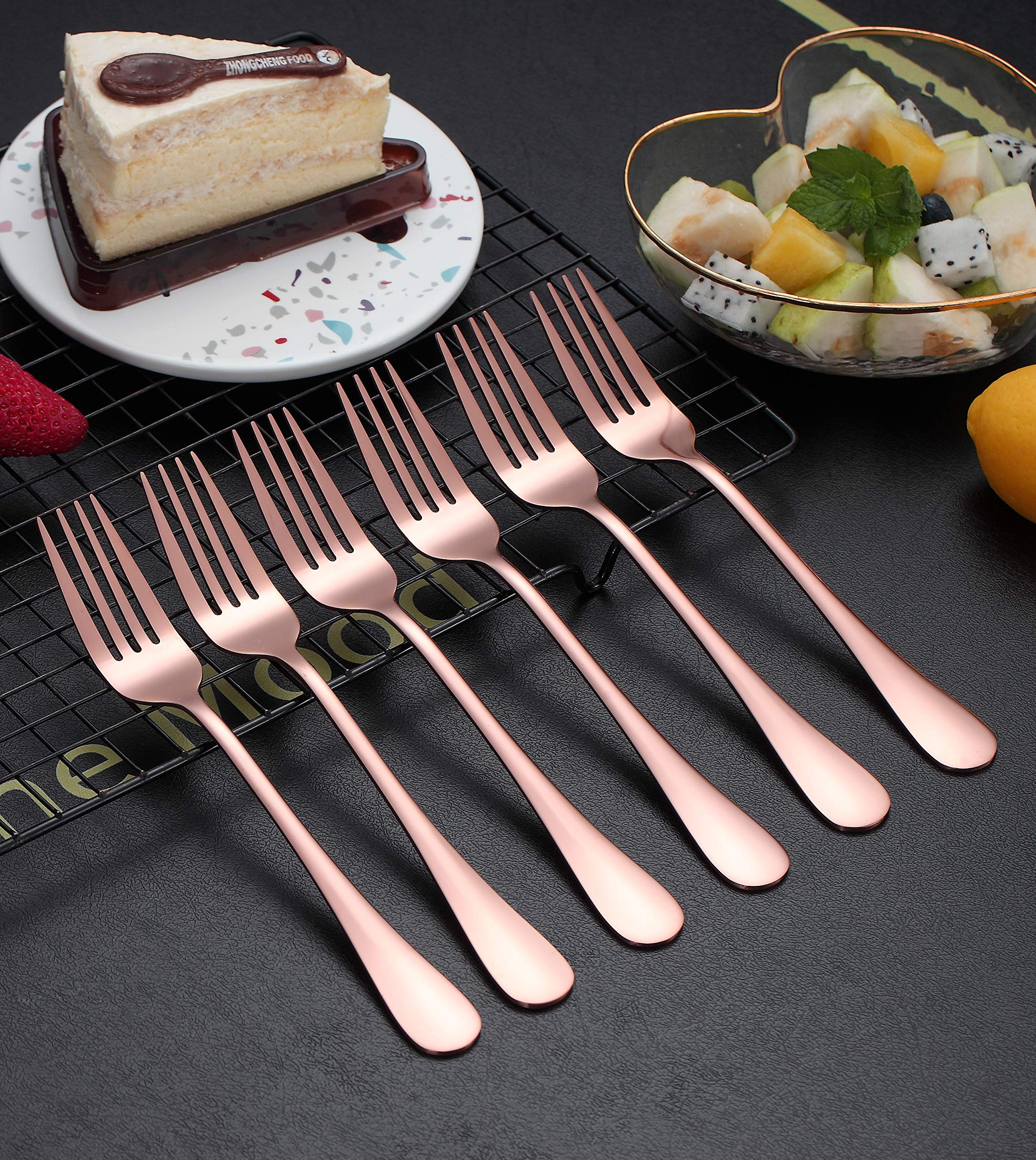 Kyraton Rose Gold Dinner Fork 6 Pieces  Stainless Steel 8.17 Inch Forks Rose Gold Titanium Plating Silverware  Copper Forks Set of 6