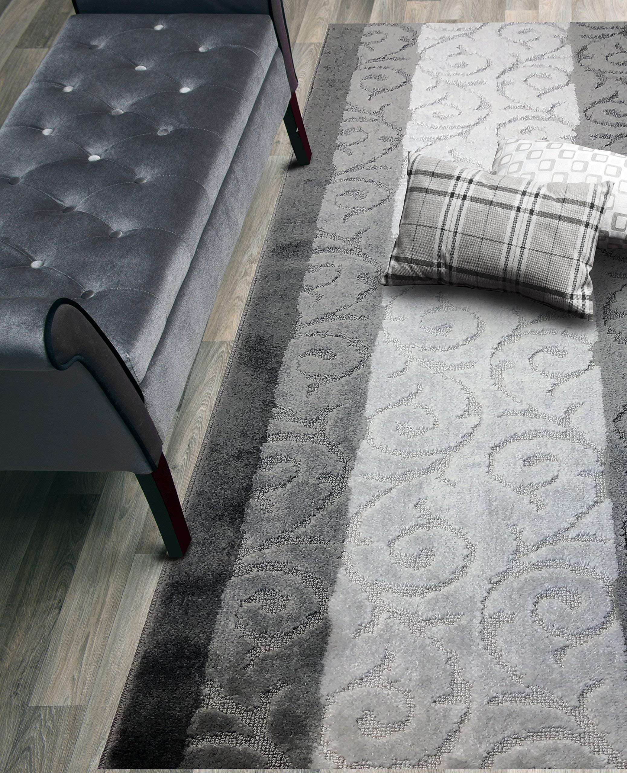ORFA HOME Custom Size Hallway Runner Rug, Slip Resistant, 26 Inch Wide x Your Choice of Length Size, Scroll Anthracite, 26 Inch 