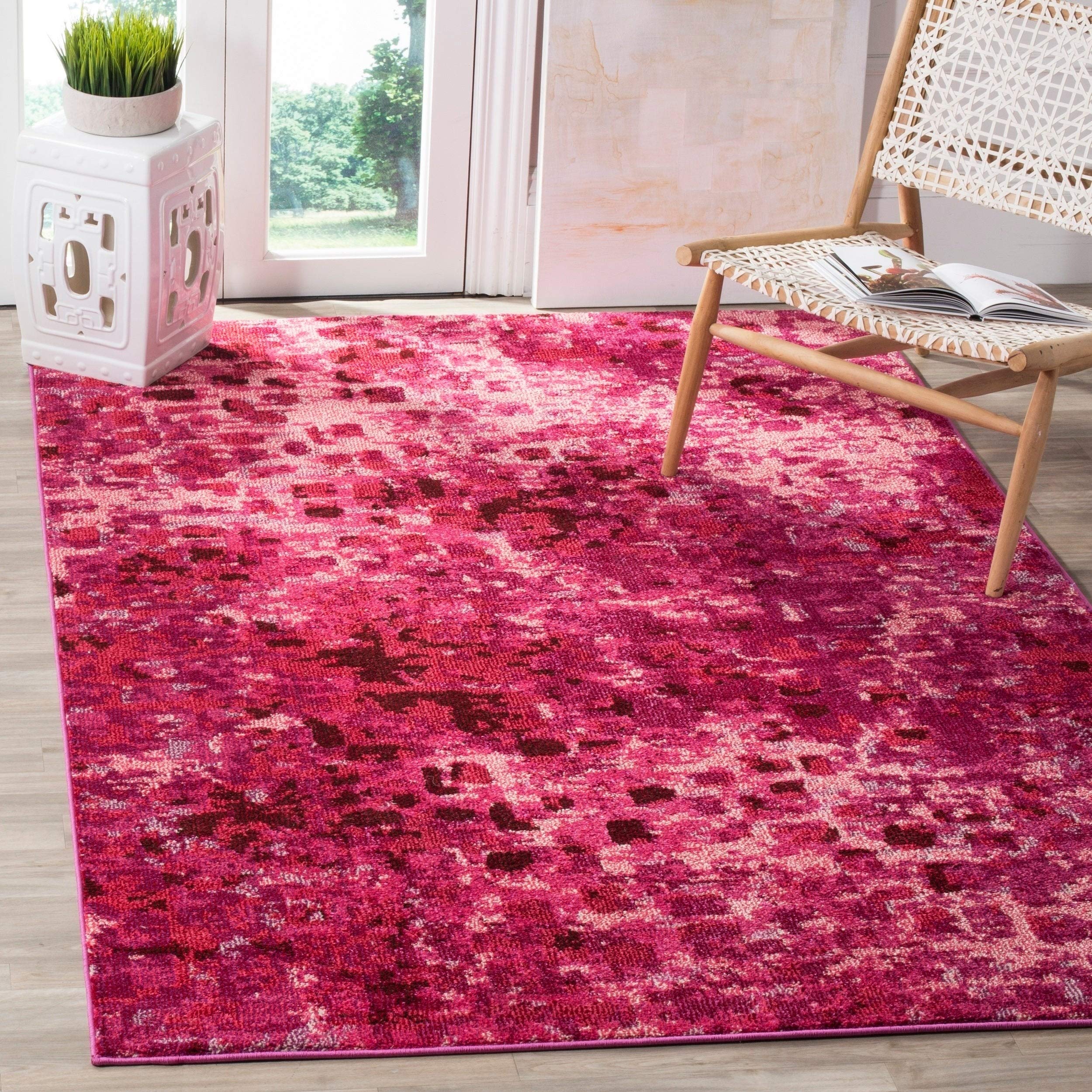 SAFAVIEH Monaco Collection Accent Rug - 4 x 57, Fuchsia, Boho Chic Abstract Watercolor Design, Non-Shedding & Easy Care, Ideal