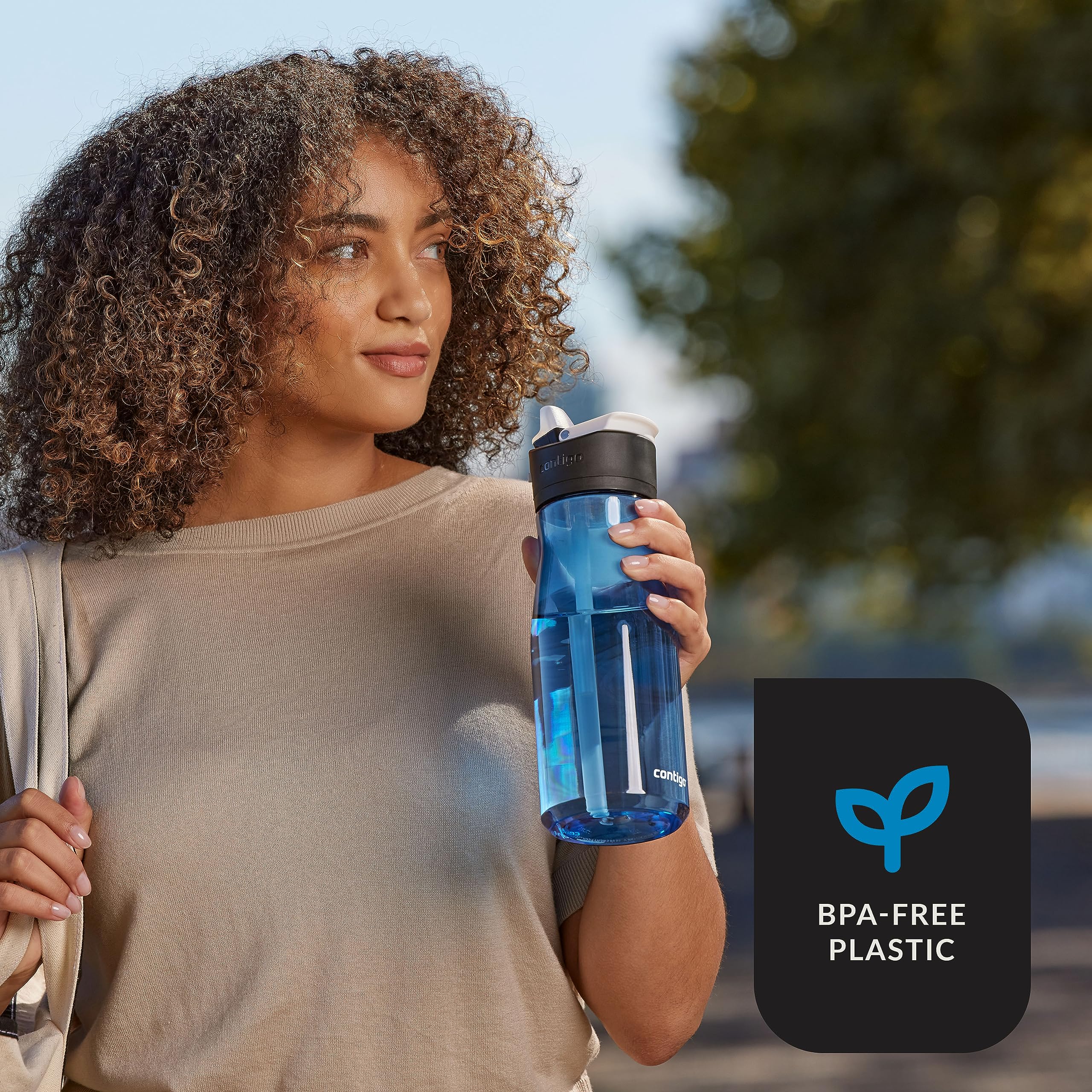 Contigo Ashland 2.0, 32Oz Leak-Proof Water Bottle With Interchangeable Lid, Angled Straw & Lid Lock, Blue Poppy Color, Dishwashe