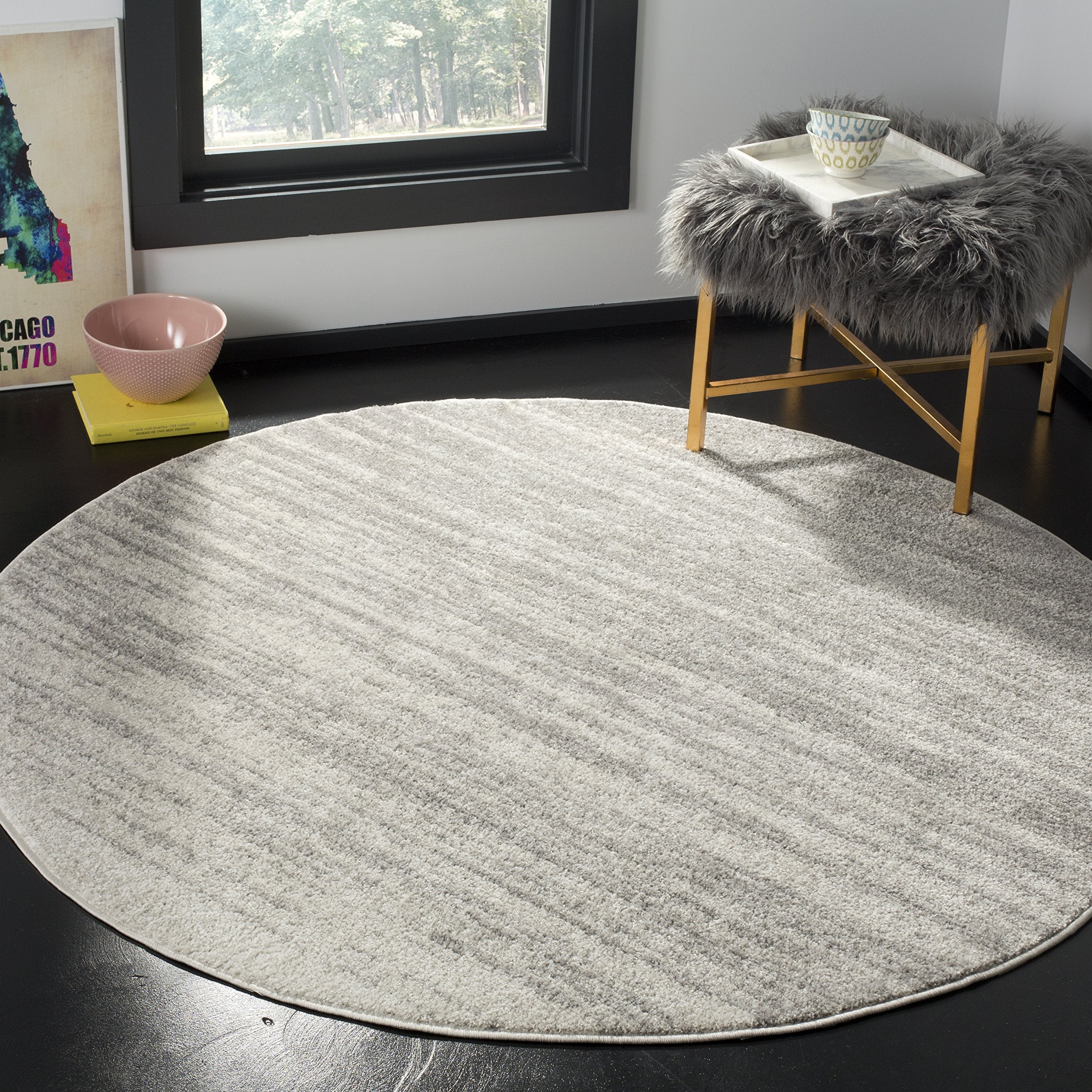 SAFAVIEH Adirondack Collection 5 Round Light Grey/Grey ADR113C Modern Ombre Non-Shedding Dining Room Entryway Foyer Living Room