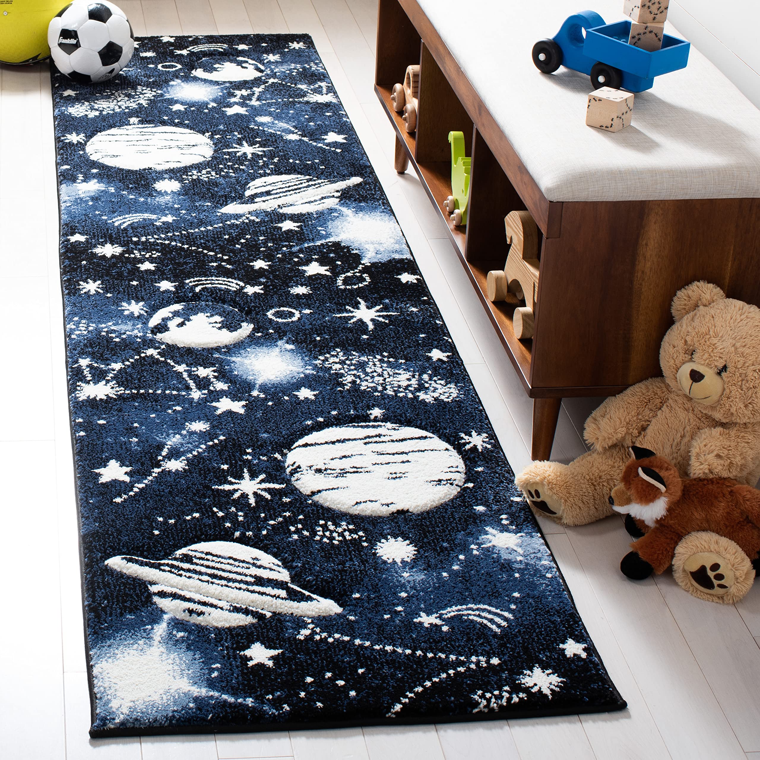 SAFAVIEH Carousel Kids Collection Runner Rug - 23 x 10, Dark Blue & Light Blue, Non-Shedding & Easy Care, Ideal for High Traff