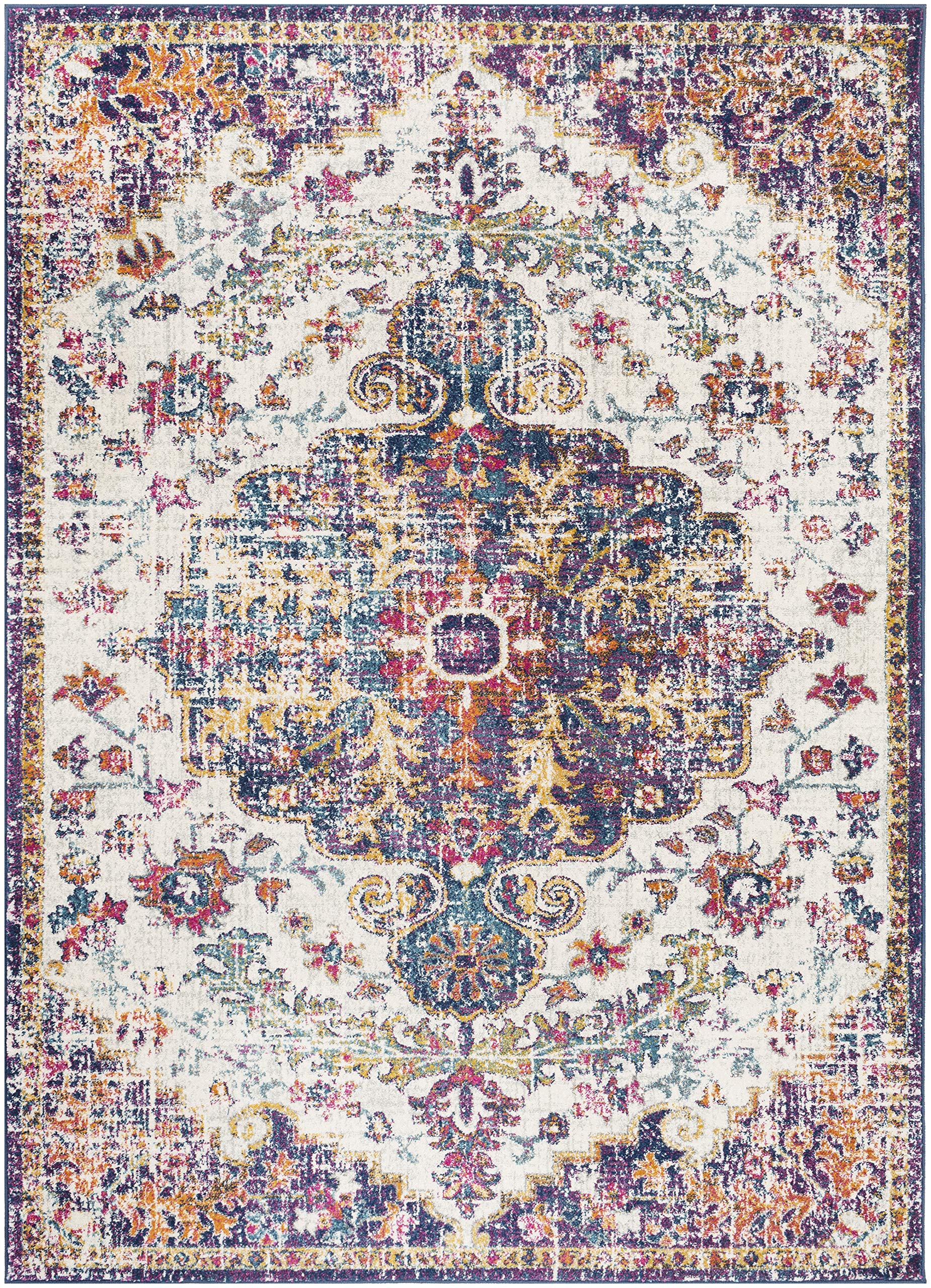 Livabliss Area Rugs - 5x7 Odelia Vintage Boho Beige Mustard Gray Area Rug for Living Room Bedroom - Floral Medallion Stain Resis