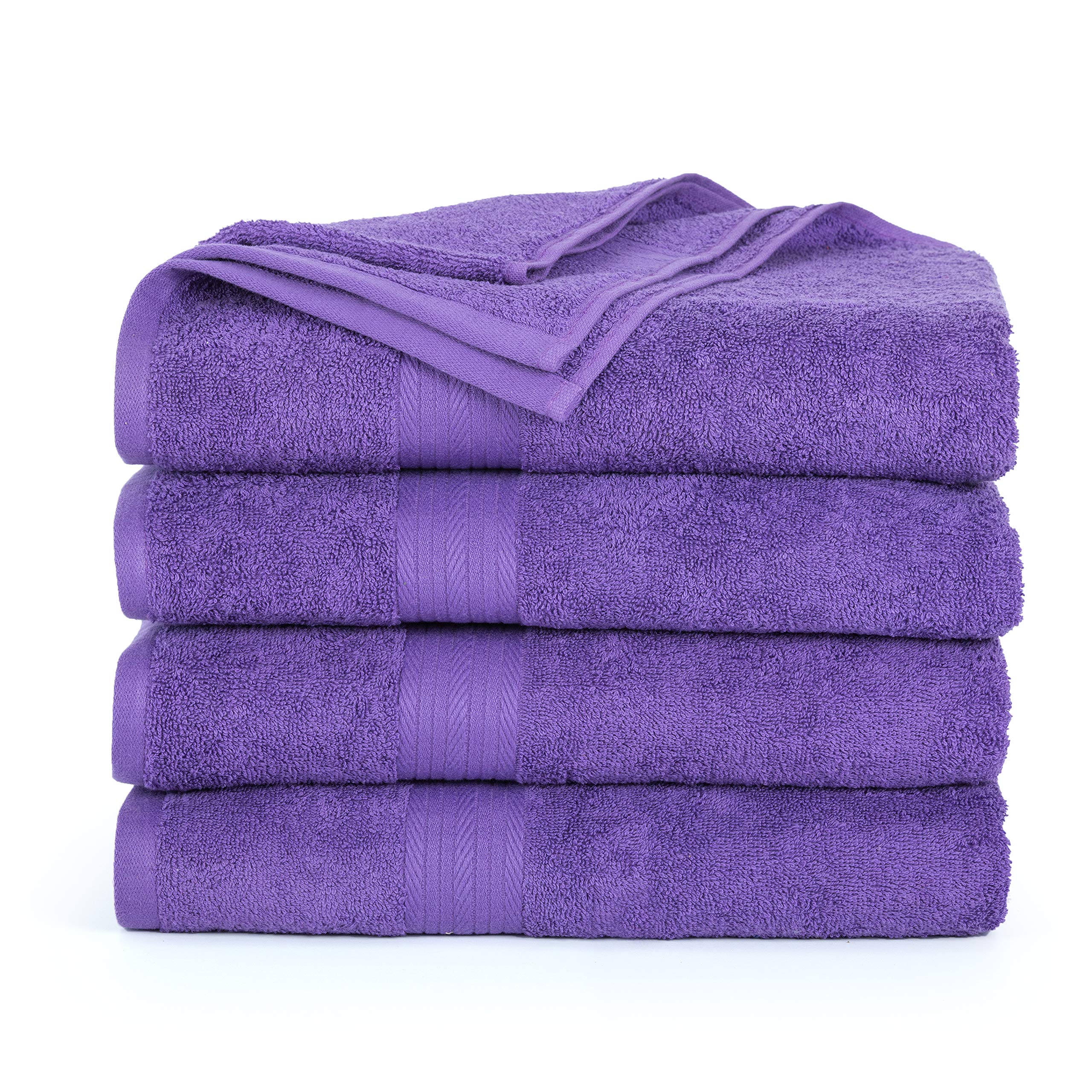 Ample Decor Bath Towel Sets 30 X 54 Inch Soft and Absorbent 100% Cotton 600 GSM Towel - 4pcs Purple