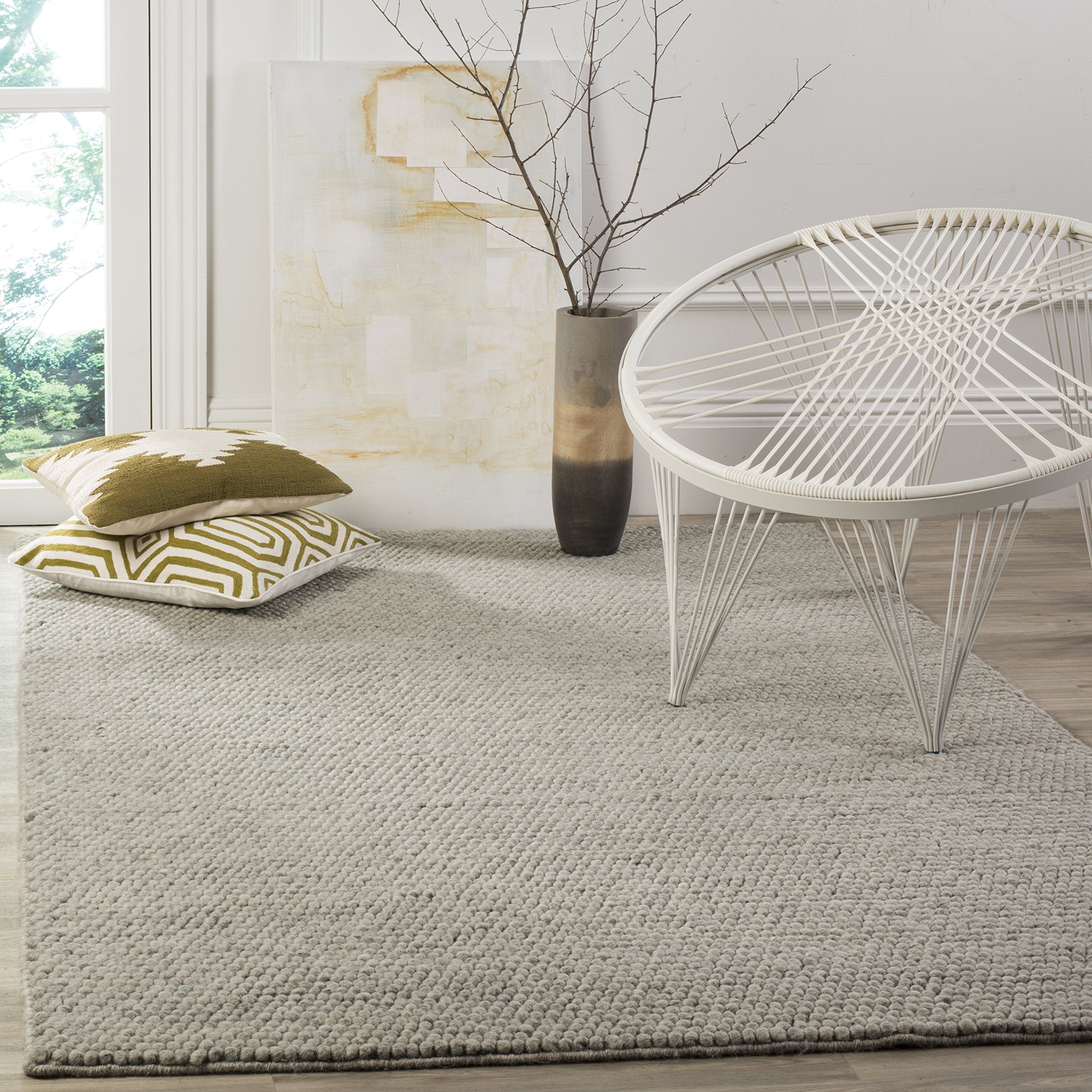 SAFAVIEH Natura Collection Area Rug - 10 x 14, Silver, Handmade Wool, Ideal for High Traffic Areas in Living Room, Bedroom (NA