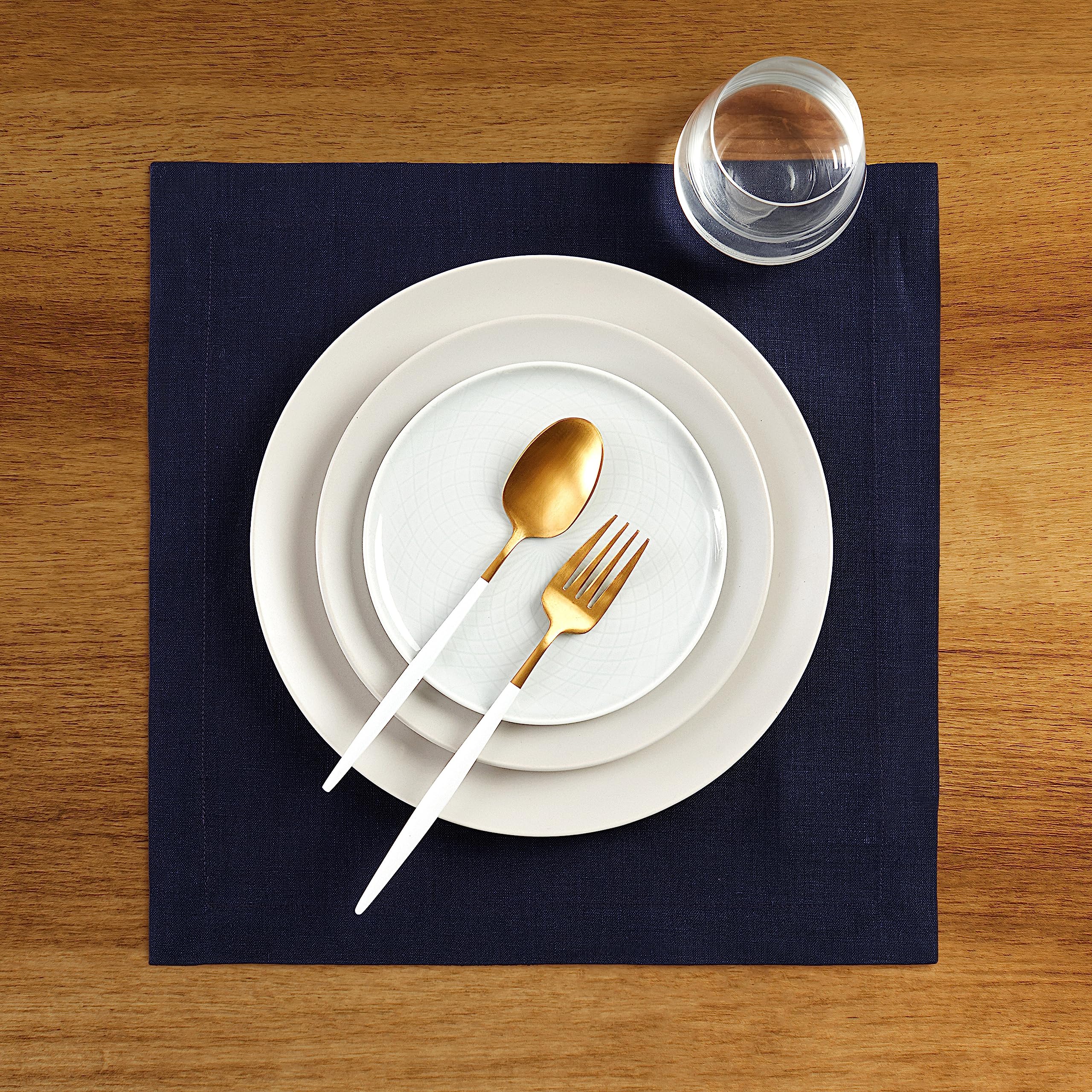 Solino Home Linen Square Placemats 14 X 14 Inch - 100% Pure Linen Navy Cloth Placemats Set Of 4 - Fete, Washable Fabric Place Ma