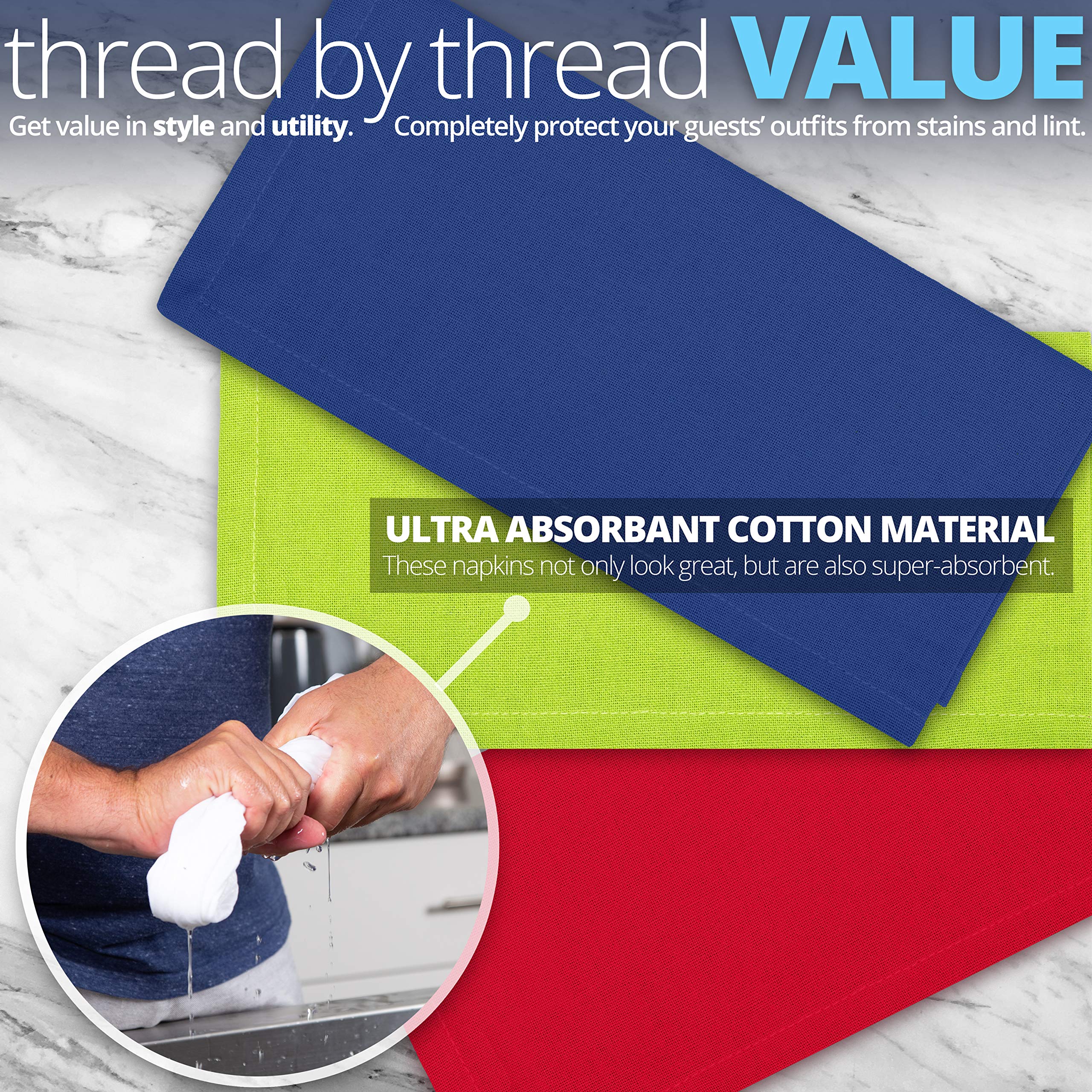 Aunti Em'S Kitchen Blue Cotton Dinner Napkins Cloth 12 Pack 20X20 100% Natural Oversized Bulk Linens For Dinner, Events, Wedding