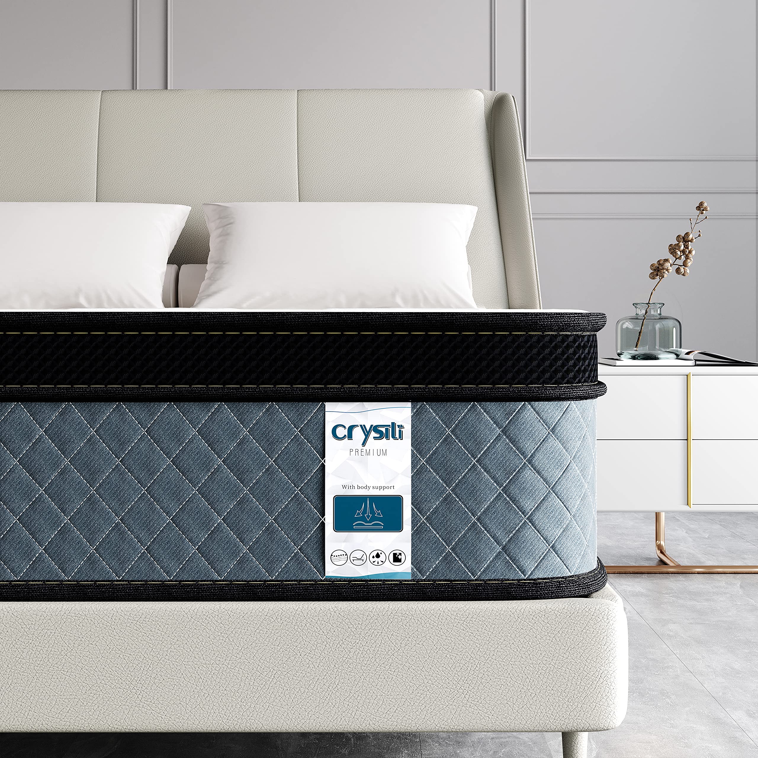 Crystli Twin Mattresses 12 inch Memory Foam Mattress Twin Size Hybrid Mattress Medium Firm Bed Mattress in a Box with CertiPUR-US Foam 100-Night Trial 10 Years Warranty