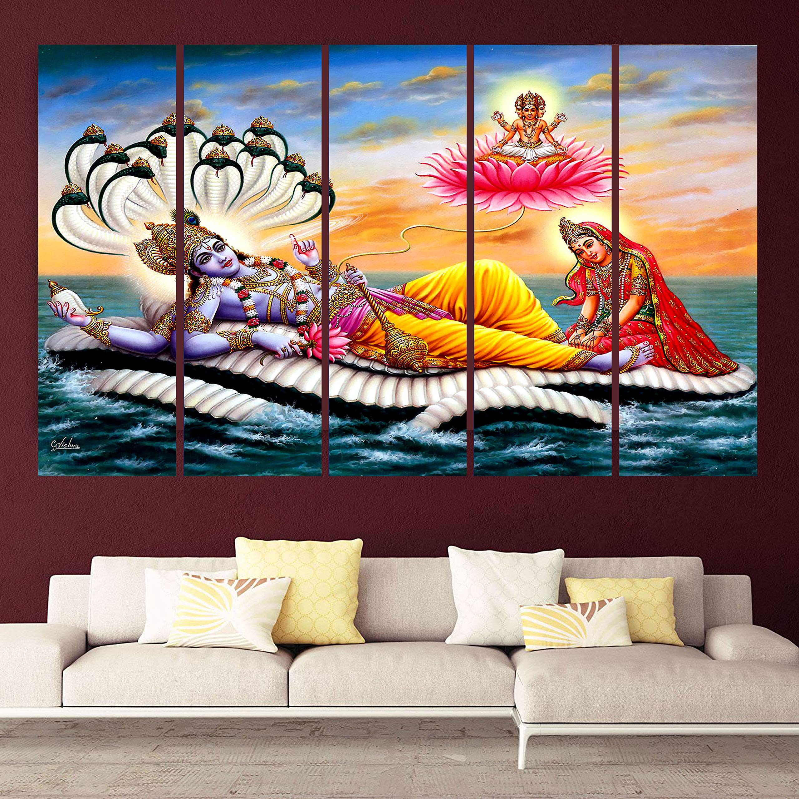 Kyara Arts Multiple Frames, Beautiful Laxmi Vishnu Wooden Framed Digital Wall Painting For Living Room, Bedroom And Office. Mult