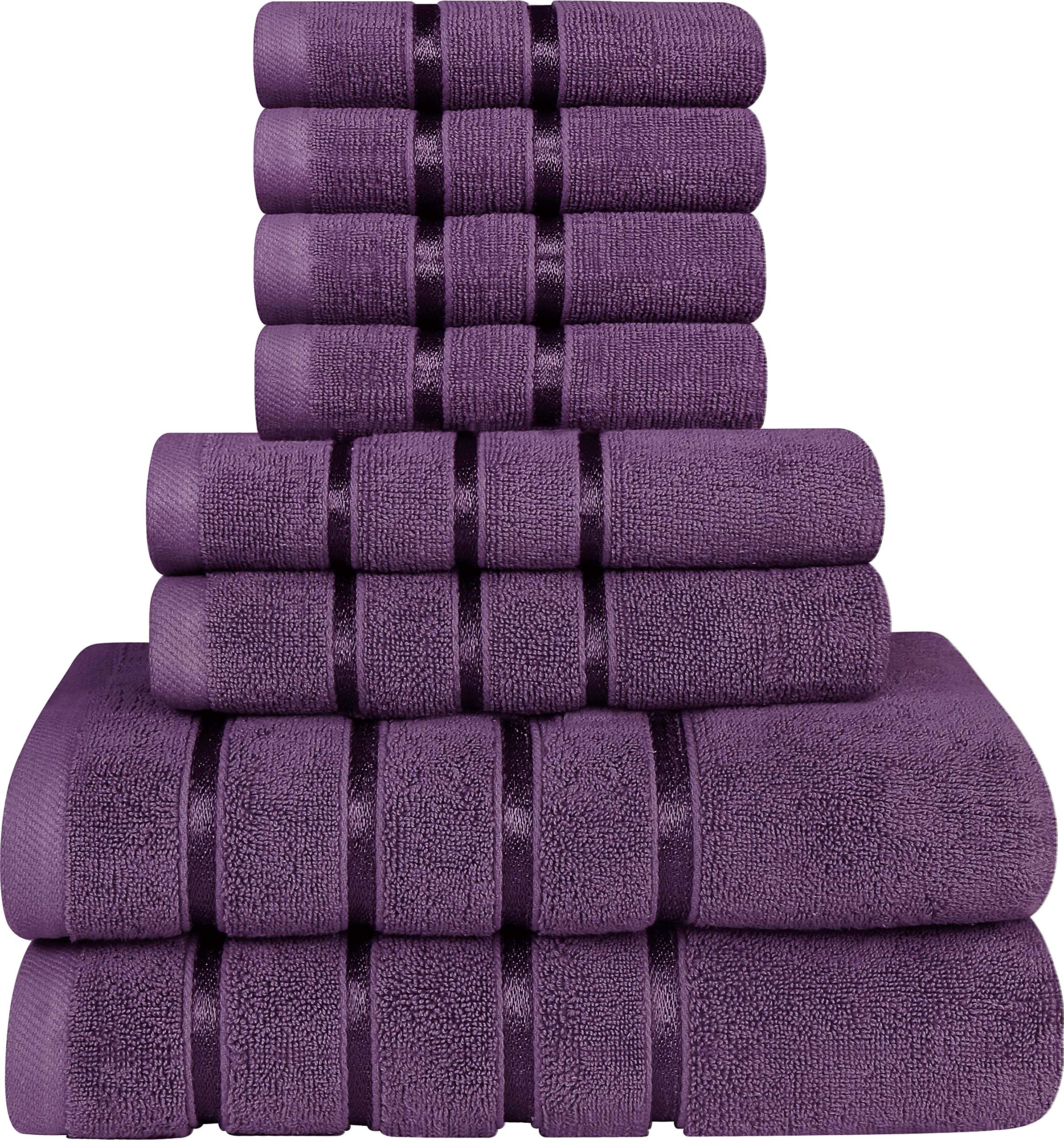 Utopia Towels 8 Piece Luxury Towel Set, 600 GSM Cotton, Highly Absorbent, Plum, Model UT0709