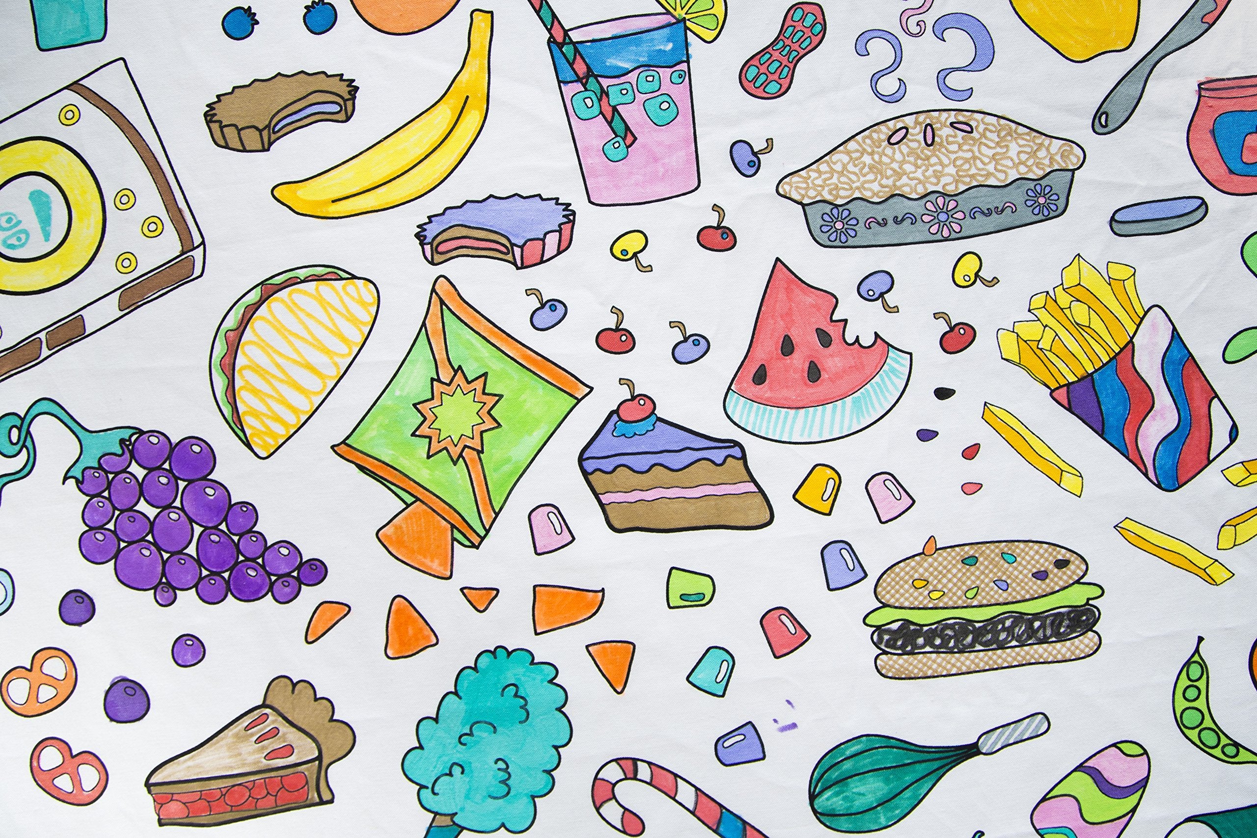 The Coloring Table - Food Fun Design - Rectangle Tablecloth - Fabric Coloring Tablecloth - Colorable Designs - Washable And Reus