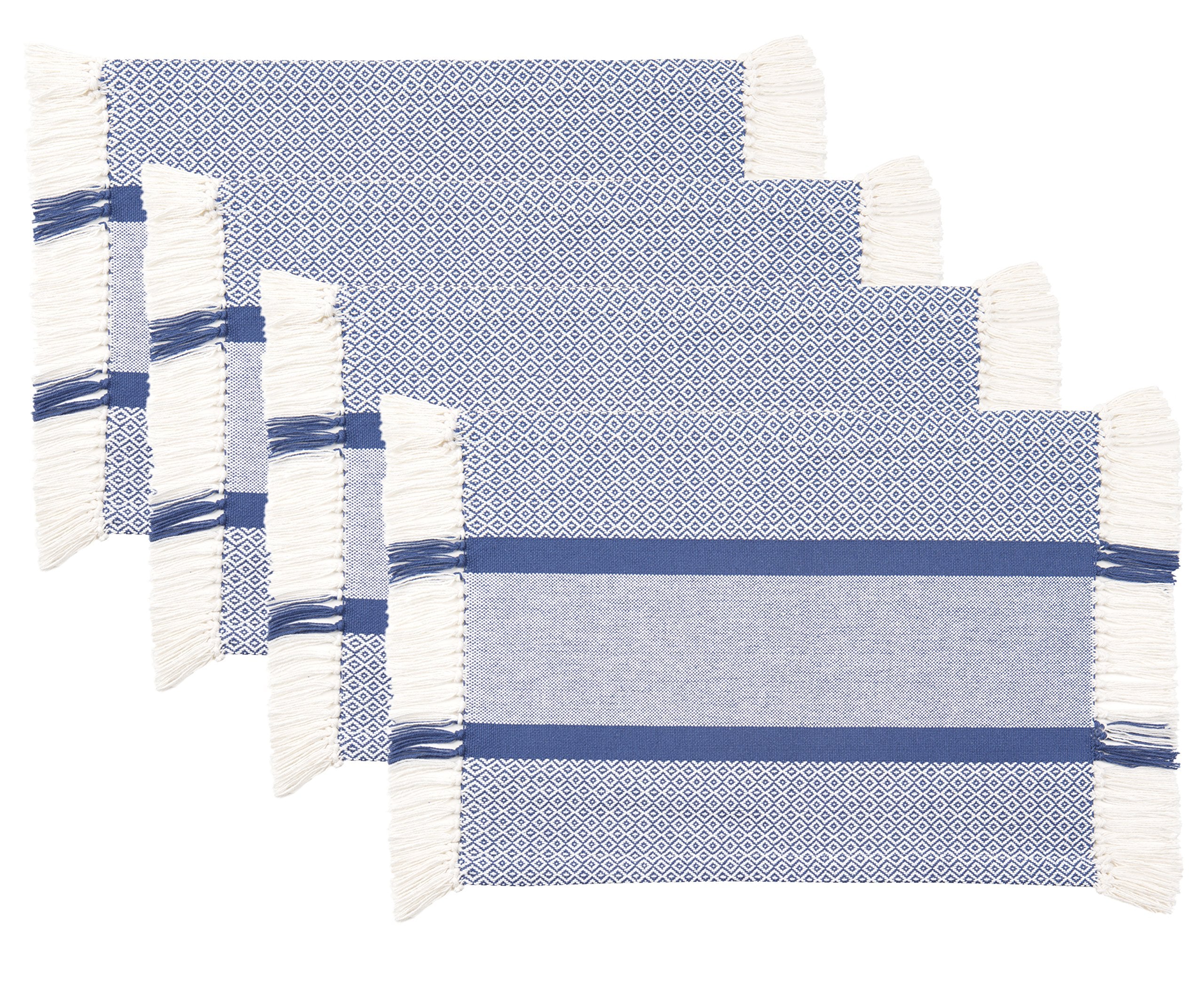 Placemats Set Of 4, Woven Cloth Placemat Set, 14X19 In, Blue Boho Place Mats For Kitchen Or Dining Table, Washable Cotton Table