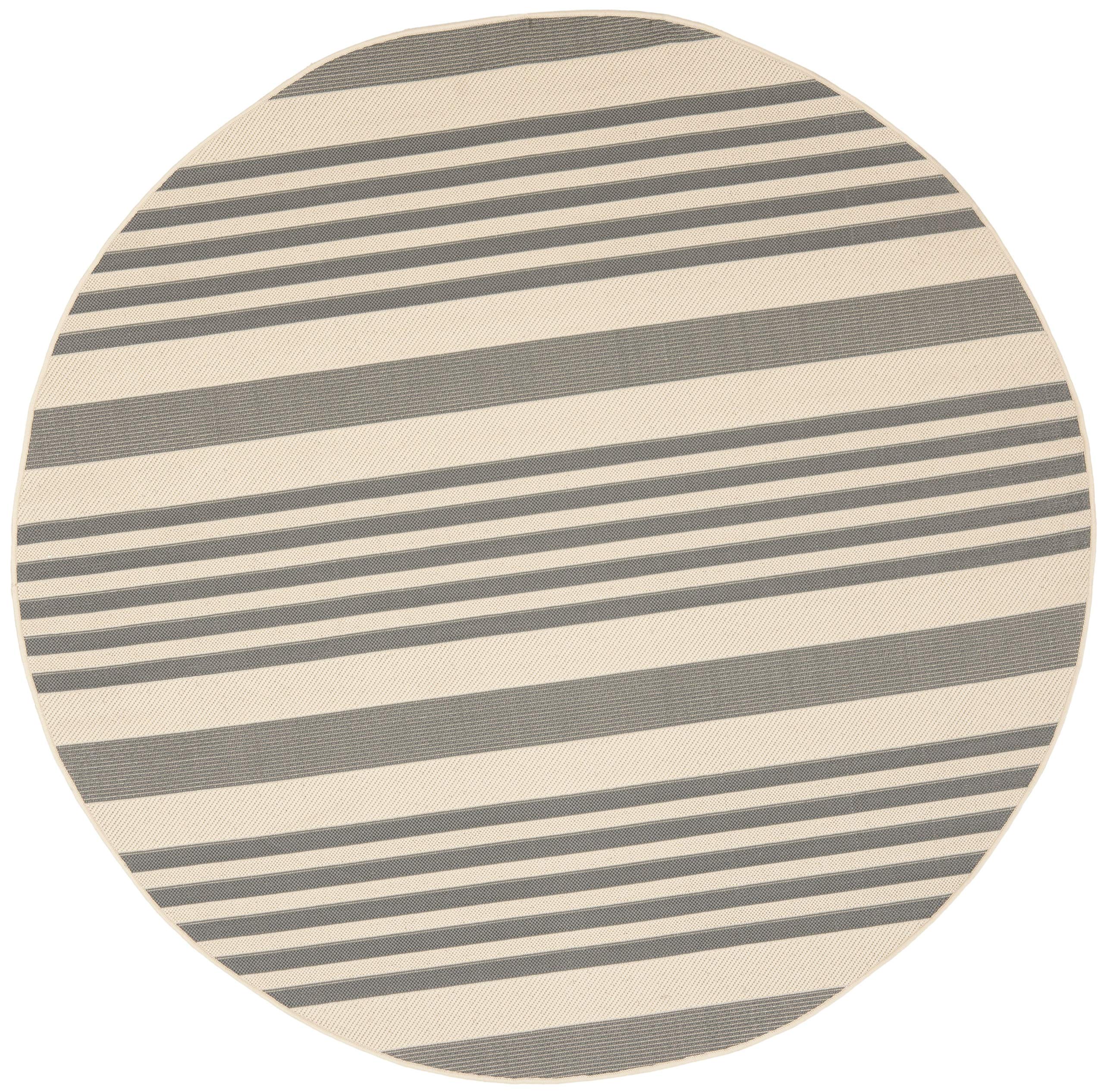 SAFAVIEH Courtyard Collection Area Rug - 67 Round, Grey & Bone, Stripe Design, Non-Shedding & Easy Care, Indoor/Outdoor & Washa