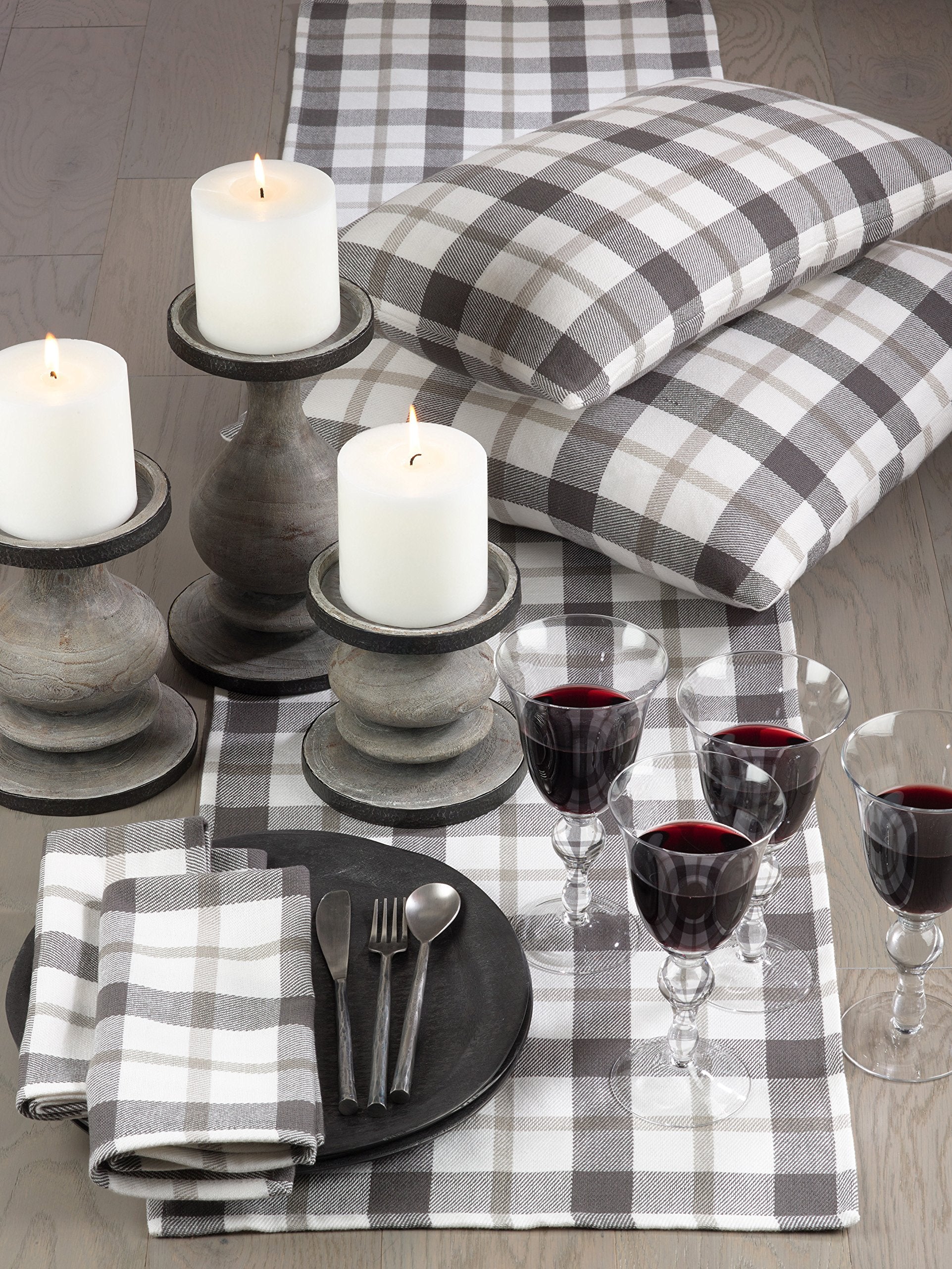 Saro Lifestyle Yuri Collection Plaid Design Cotton Napkin (Set Of 4), 20'', Grey