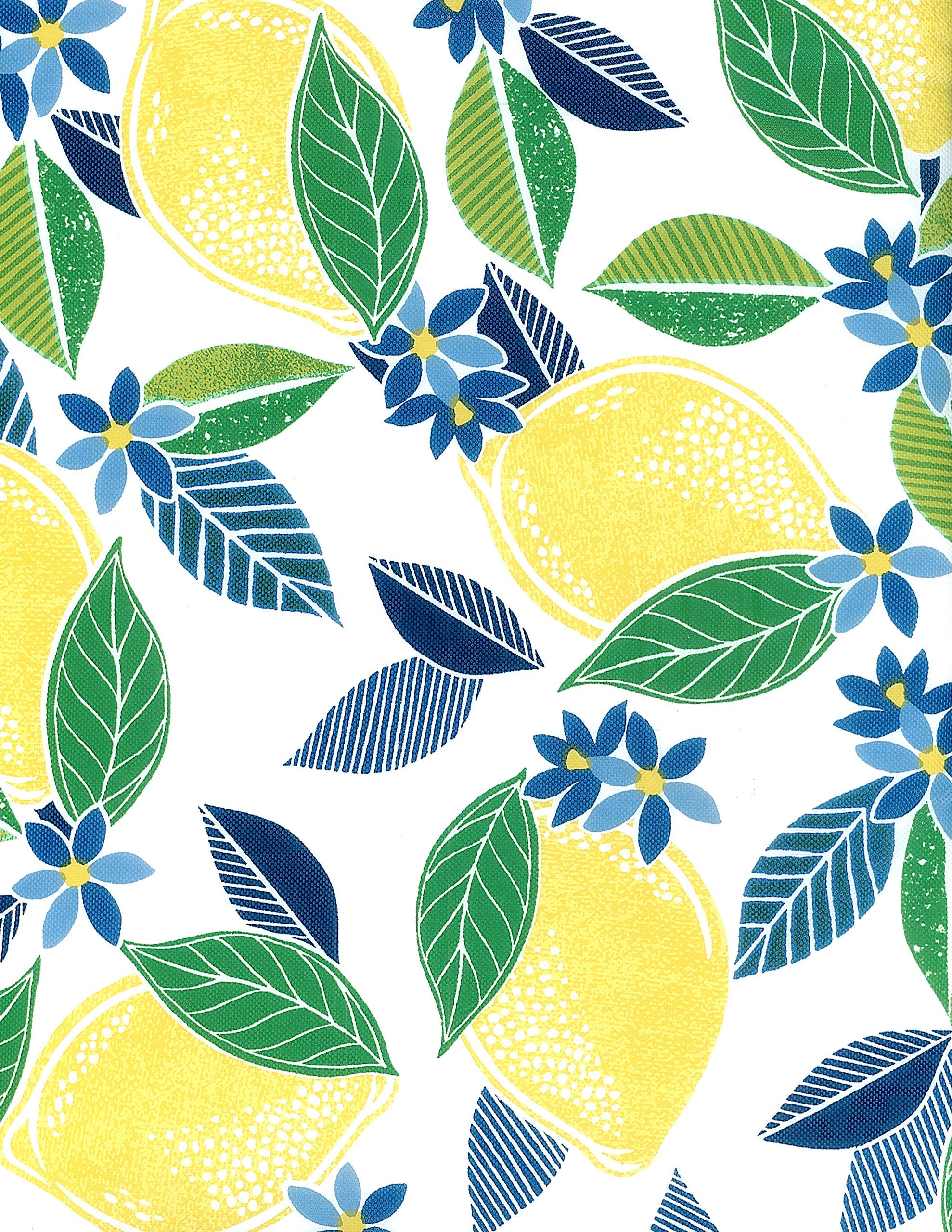 Covers For The Home Deluxe Stitched Edged Flannel Backed Vinyl Drop Tablecloth - Contemporary Lemon Pattern - 60'' x 120'' - Oblong