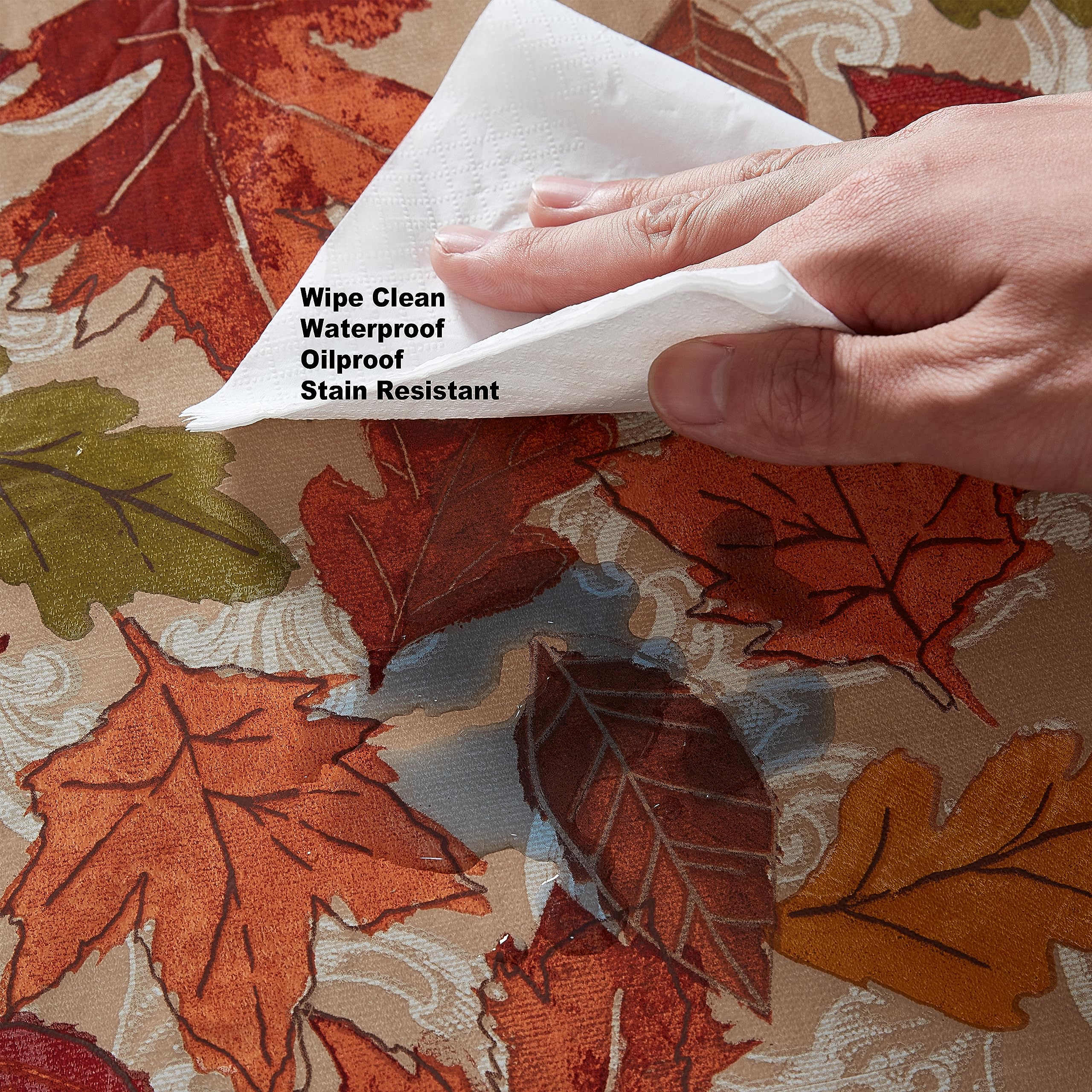 Newbridge Leaves Are Falling Autumn And Thanksgiving Vinyl Flannel Backed Tablecloth, Fall Season Contemporary Leaf Easy Care Vi