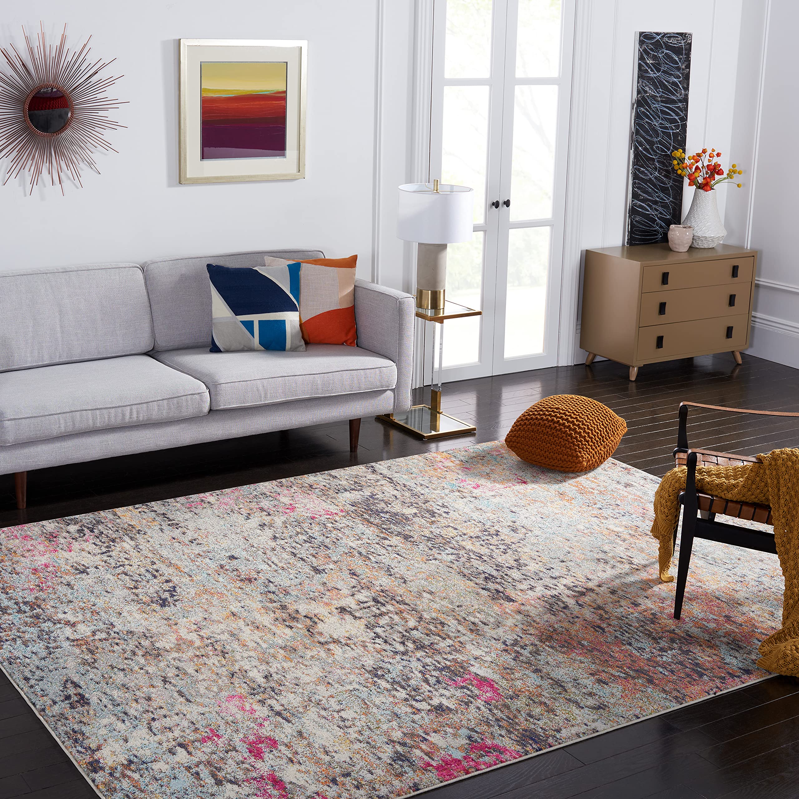 SAFAVIEH Madison Collection 8 Square Black/Gold MAD460Z Modern Abstract Non-Shedding Living Room Dining Bedroom Area Rug