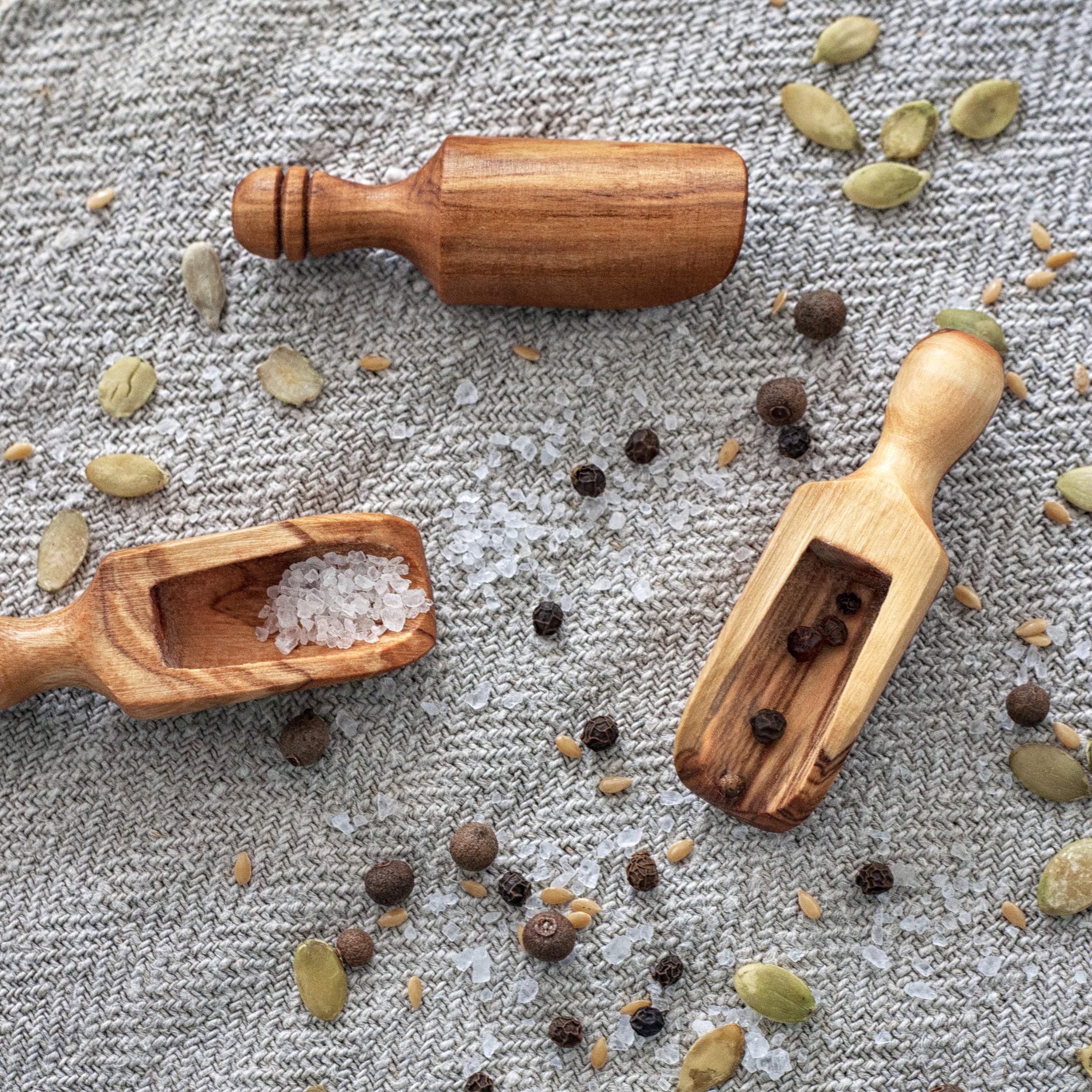 Forest Decor Wooden Scoop, Set Of 2, Bath Salt Scoop, Handcrafted Olive Wood Scoop, Rustic Kitchen And Bathroom Decor, Mini Scoo