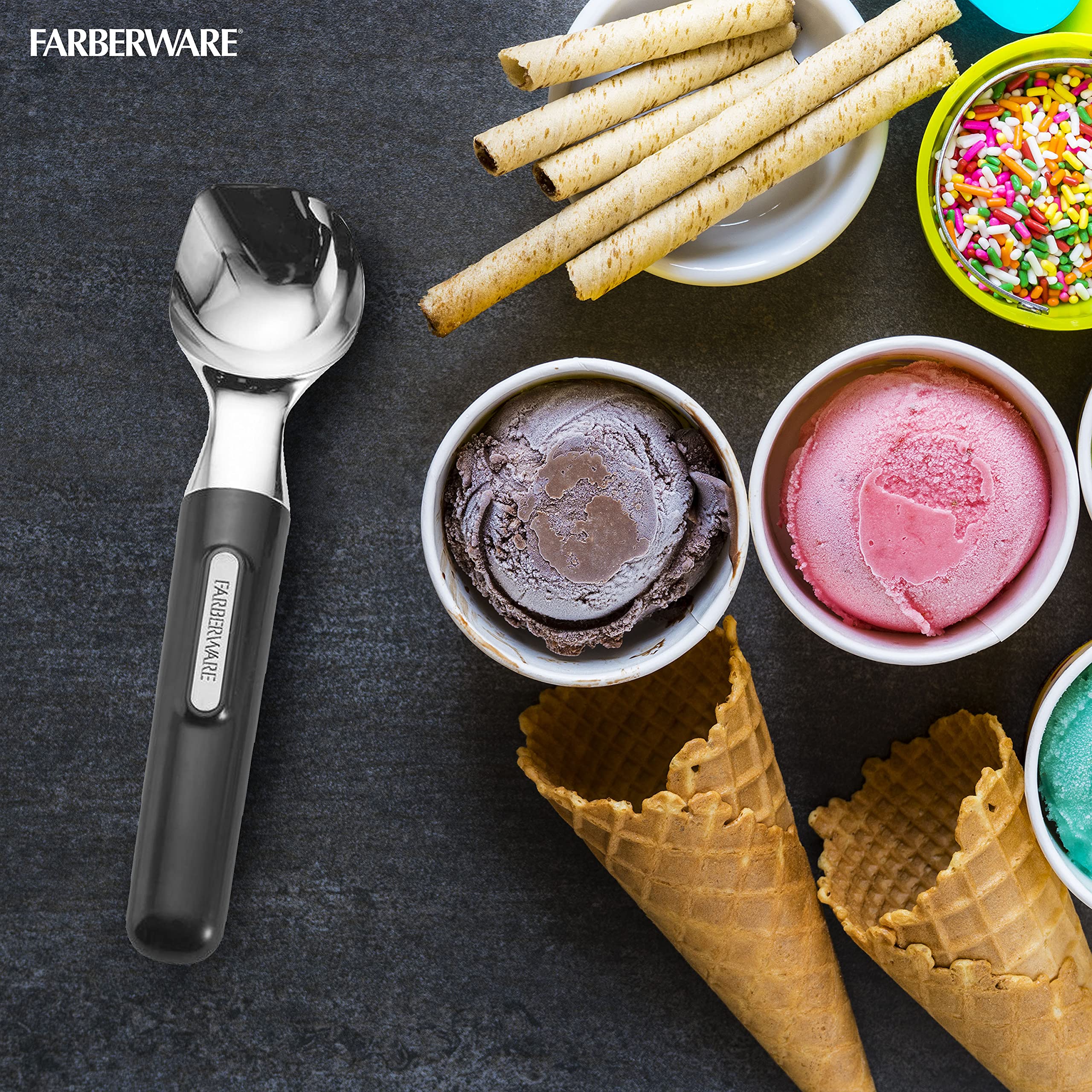 Farberware Professional Ice Cream Scoop, Comfortable Handle, Heavy Duty, Professional Grade Scooper, Get Perfect Shape Scoops, G