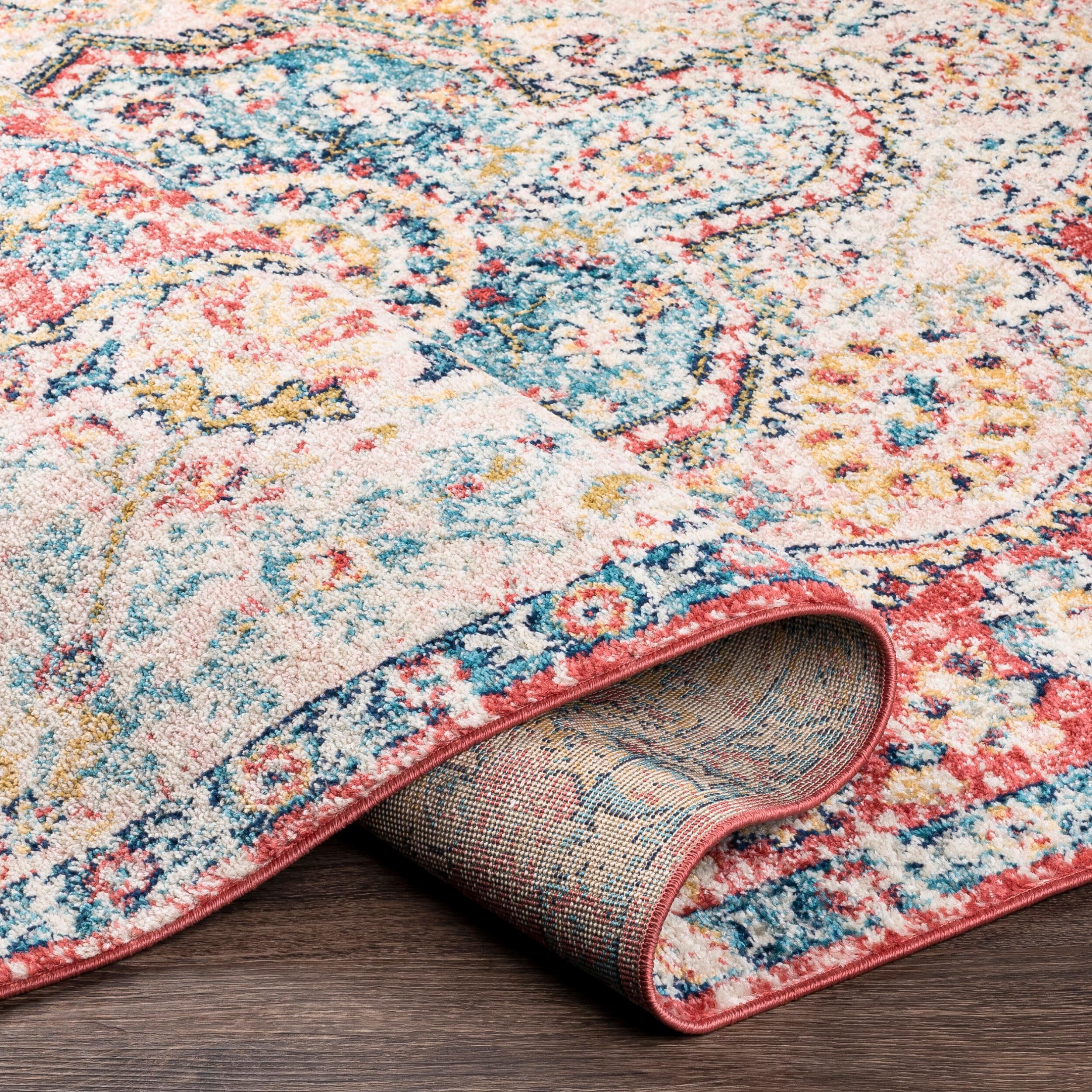 Livabliss Area Rugs - 5x7 Romaine Vintage Boho Rose Navy Sky Blue Area Rug for Living Room Bedroom - Floral Medallion Stain Resi