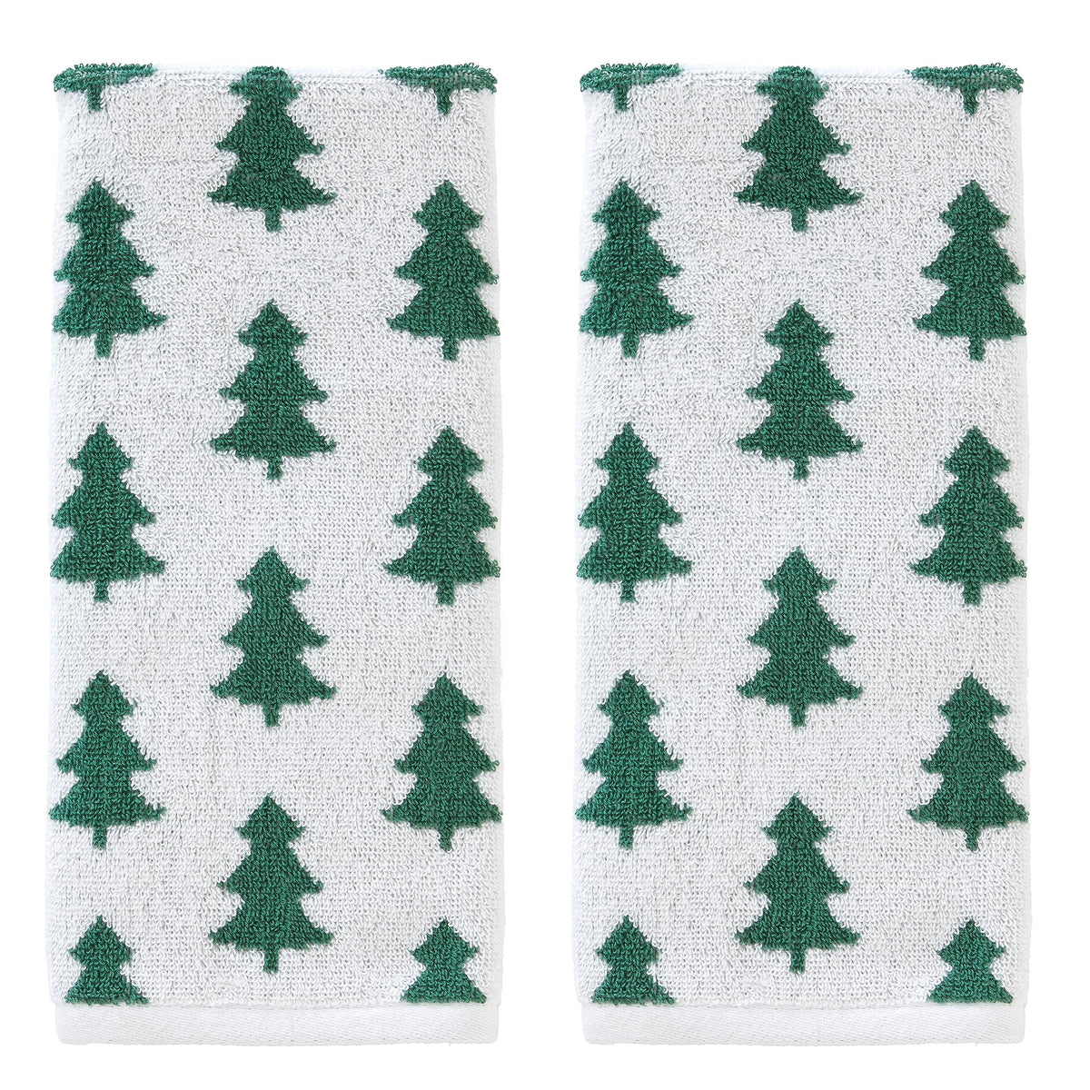 Skl Home Fall/Winter/Christmas Holiday Trees Hand Towel 2Pc Set For Bath/Kitchen/Bar & Gift, Green/White