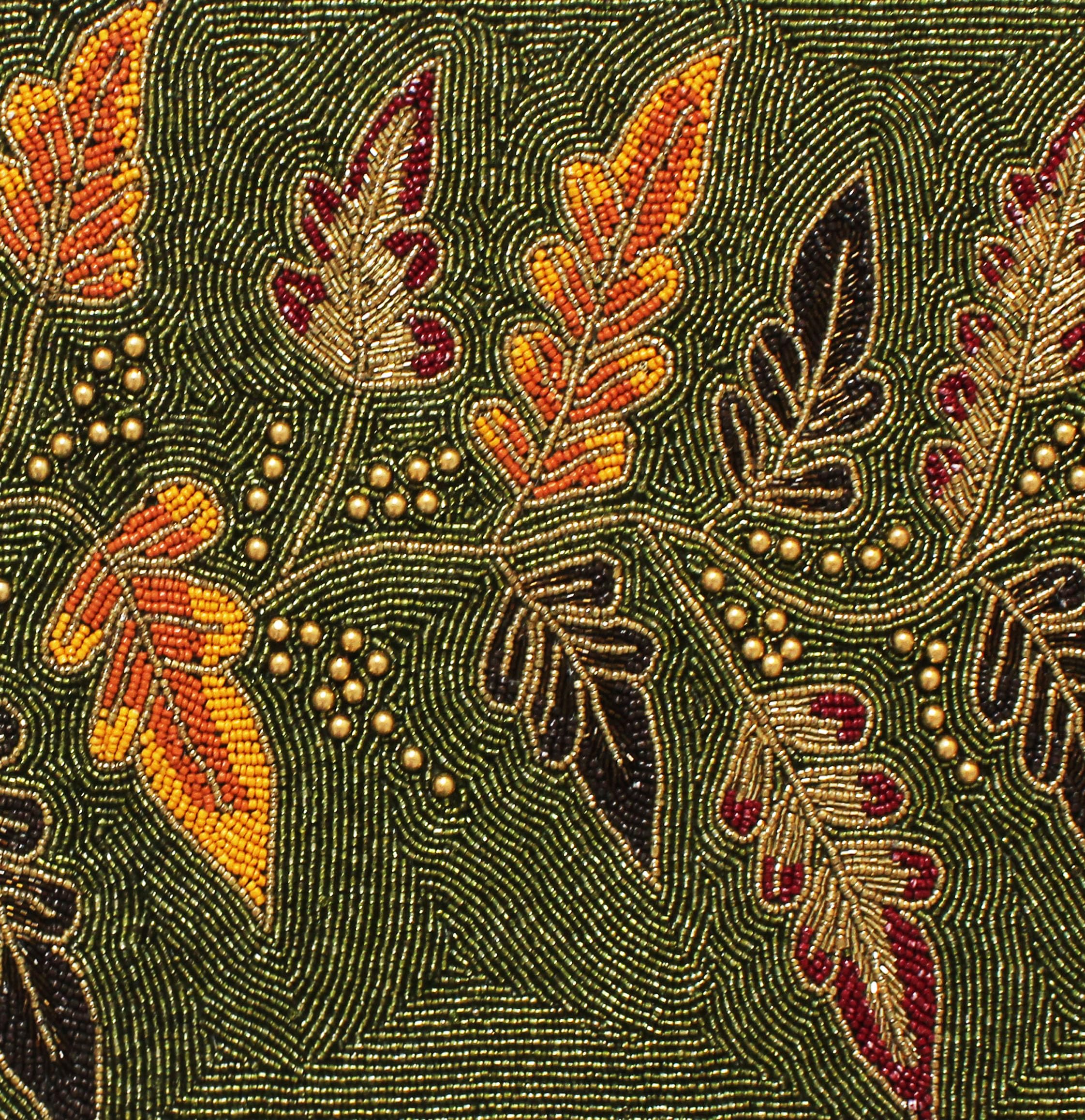 COTTON CRAFT Harvest Beaded Table Runner - Fall Leaves Autumn Foliage Handmade Tablerunner - Thanksgiving Halloween Christmas Ce