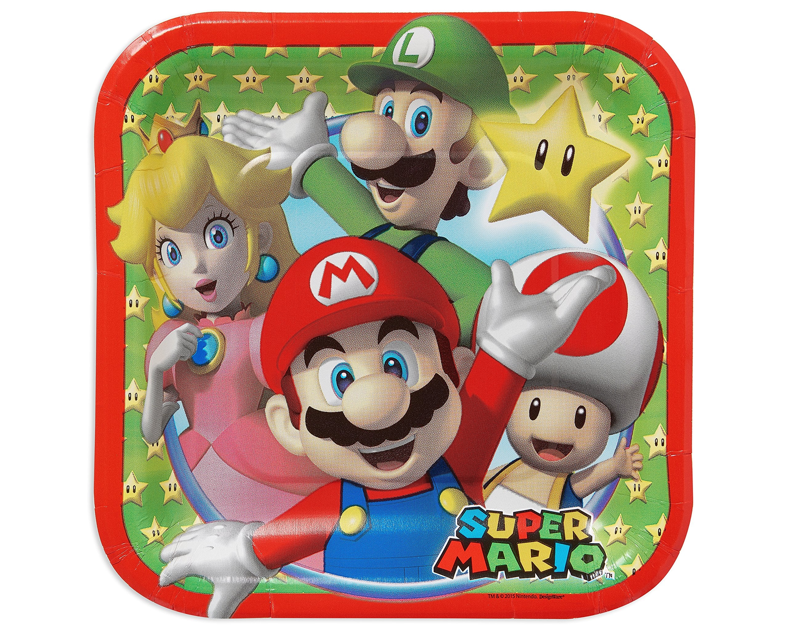 Super Mario Brothers Square Plates, 7'' (8-Pack) - Colorful All-Character Designed Party Plates, Perfect For Fun Themed Parties