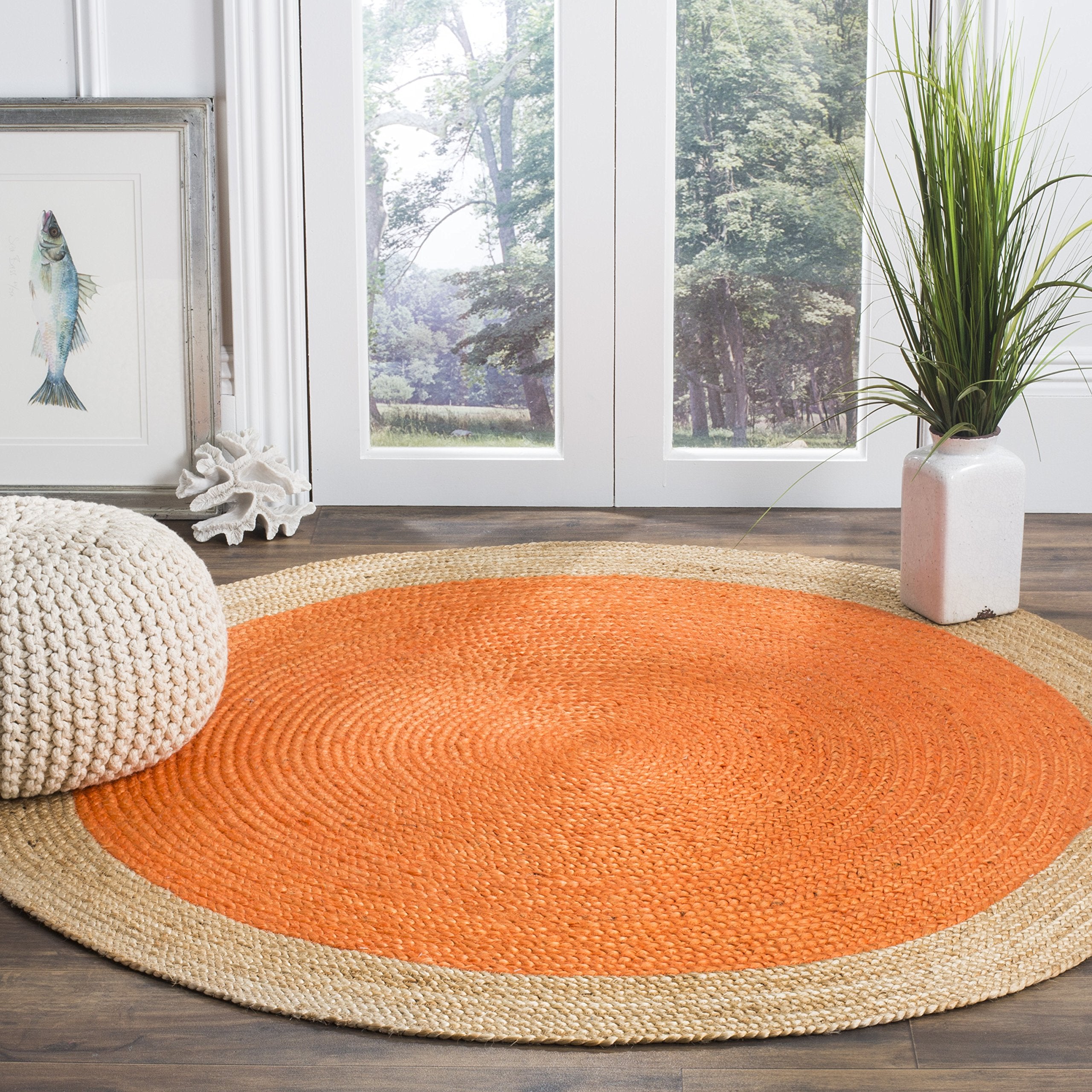 SAFAVIEH Natural Fiber Round Collection 3 Round Orange NF801B Handmade Boho Braided Jute Area Rug