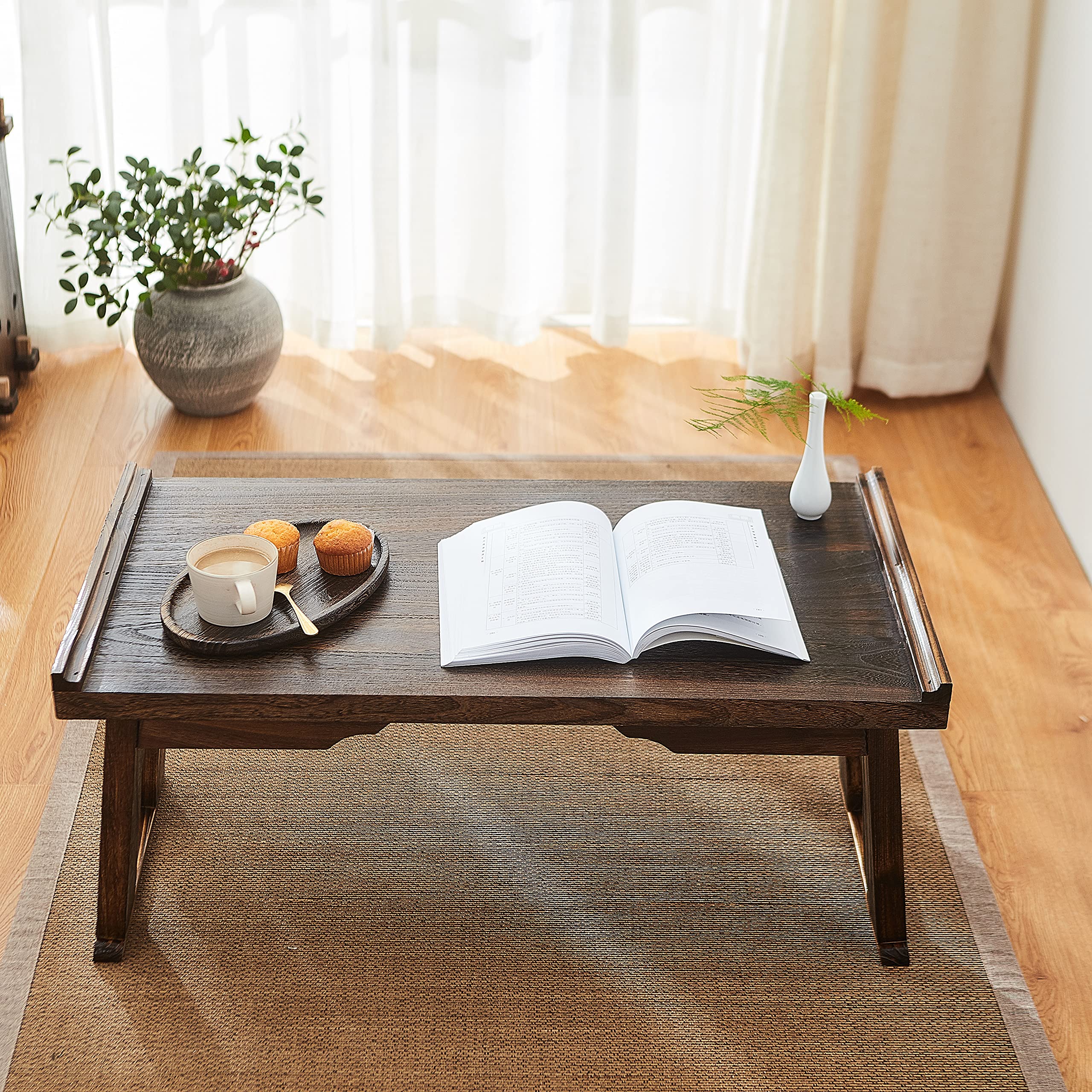 Sinobest Bed Laptop Desk With Foldable Legs, Breakfast In Bed Serving Tray Table, Japanese Style Floor Table For Tea & Coffee, A