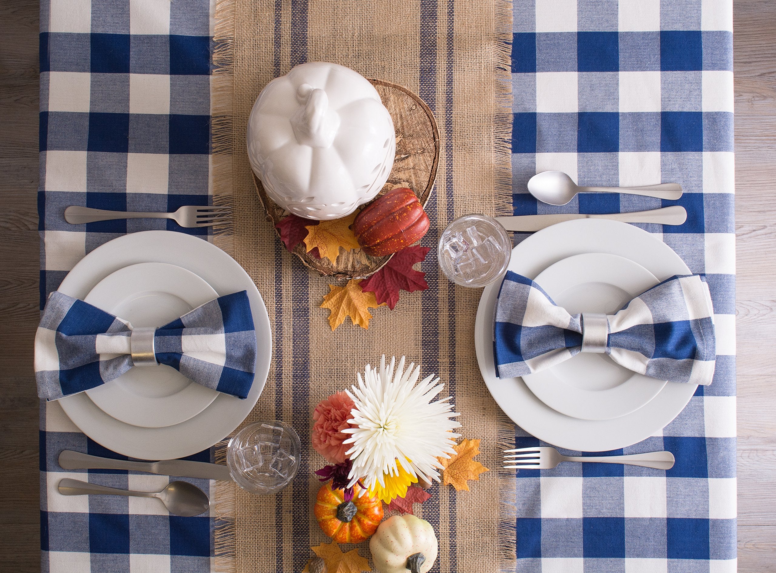 Dii Buffalo Check Collection, Classic Farmhouse Tablecloth, Tablecloth, 60X120, Navy & Cream