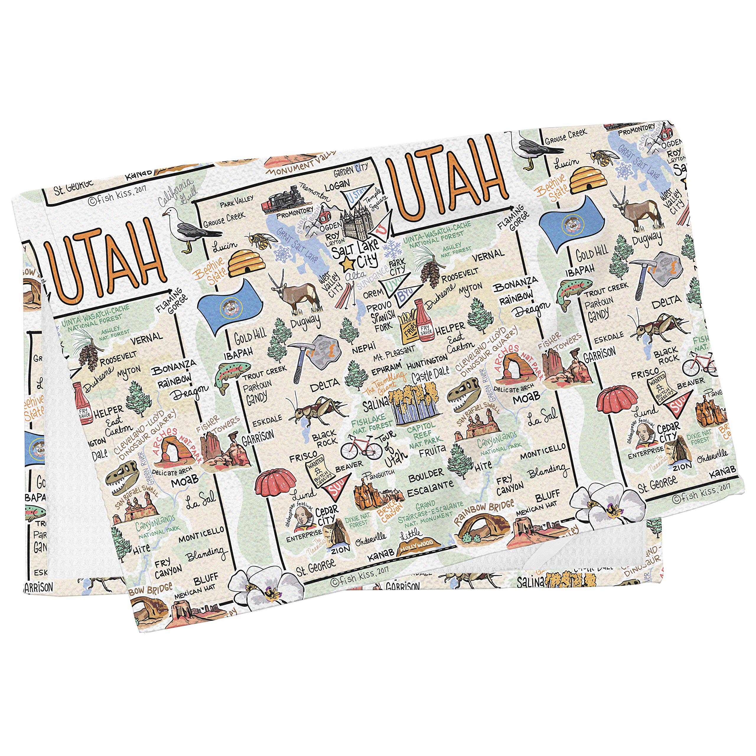 Fish Kiss 16''X24'' Utah Map Towel Is 100% Microfiber Waffle Weave Help You Explore In Detail - Our Super Absorbent & Soft, Mach
