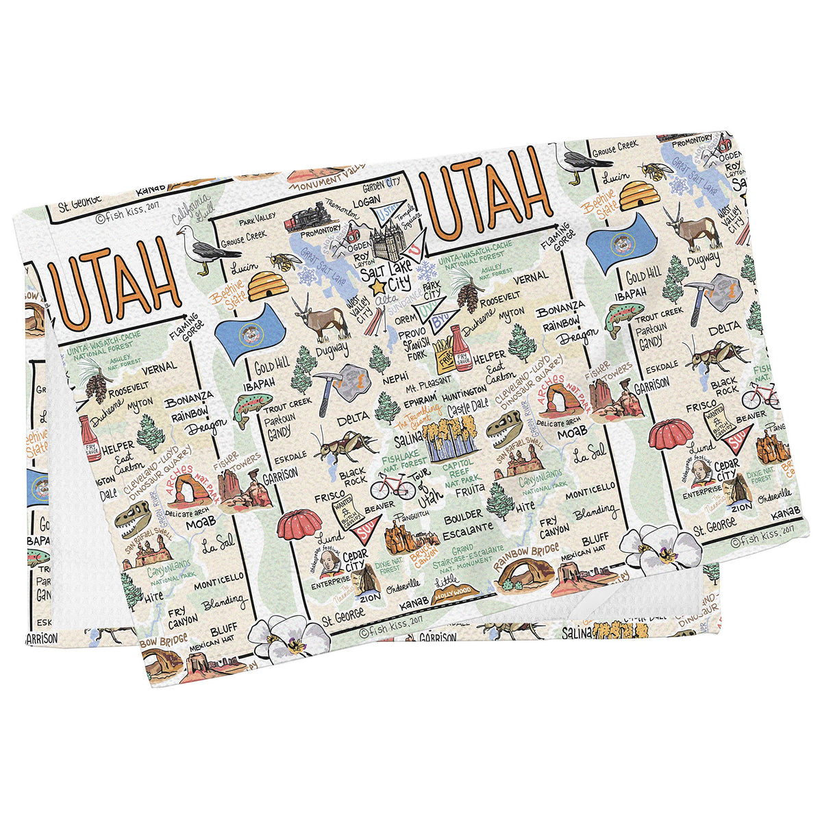 Fish Kiss 16''X24'' Utah Map Towel Is 100% Microfiber Waffle Weave Help You Explore In Detail - Our Super Absorbent & Soft, Mach