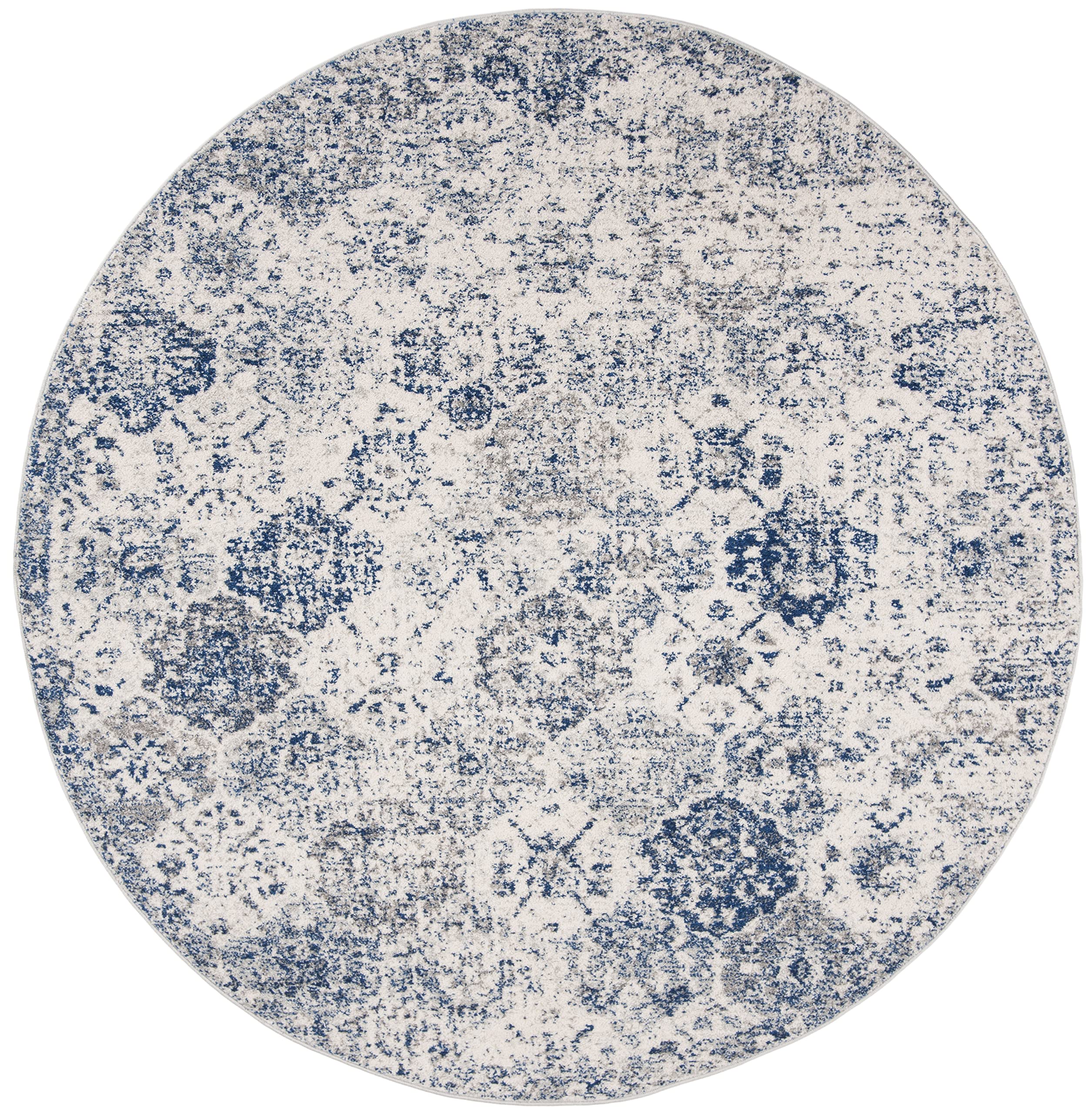 SAFAVIEH Madison Collection Area Rug - 12 Round, White & Royal Blue, Boho Chic Distressed Design, Non-Shedding & Easy Care, Ide