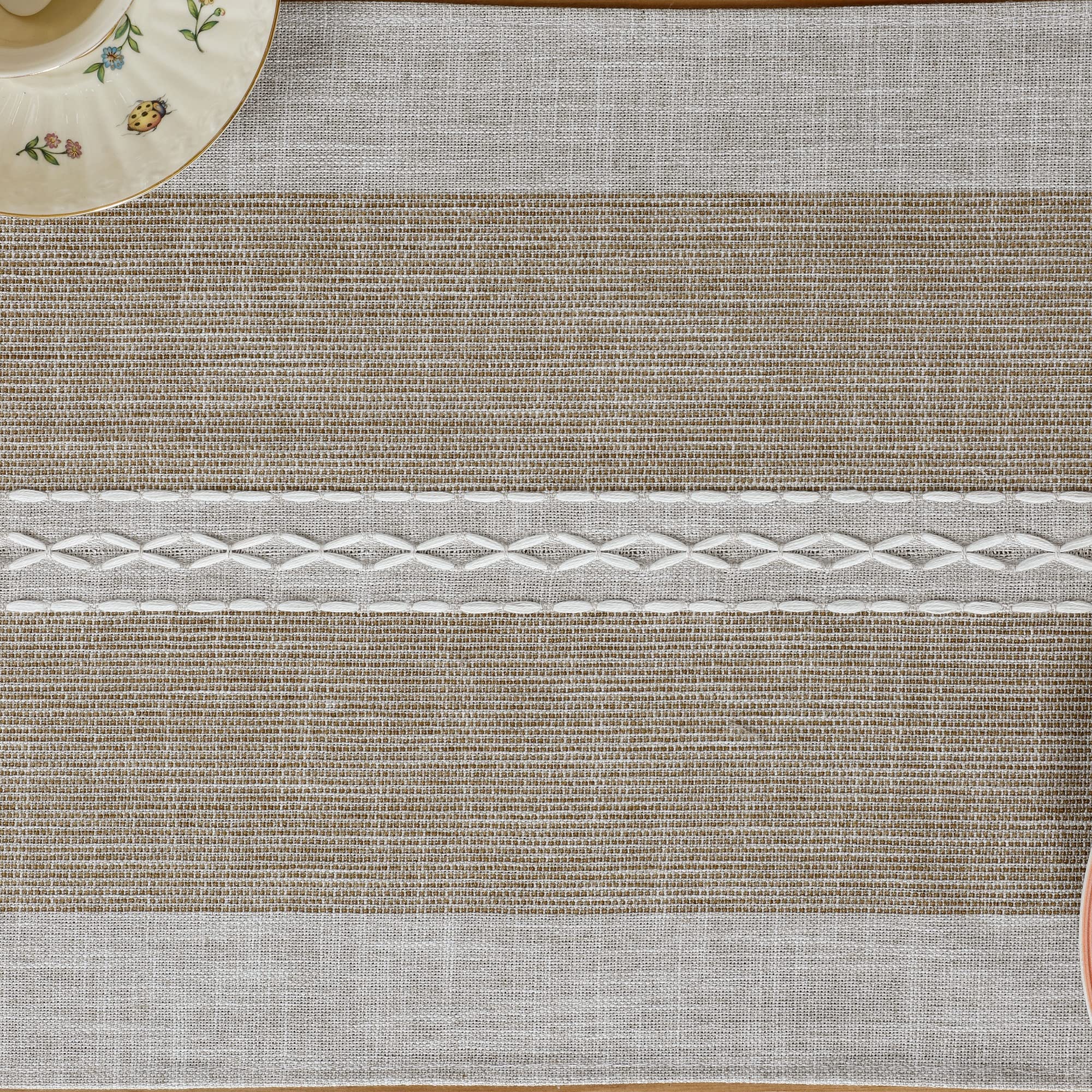Farmhouse Braided Striped Table Runner Rustic Embroidery Coffee Table Runners For Decorations Weddings Holiday Brown 13X72Inch